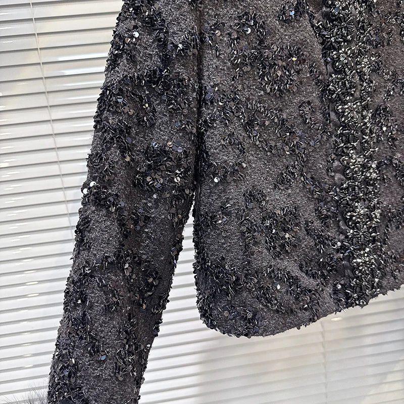 Winter New Fashion Fox Fur Cuff Beaded Edge Cotton Inner Short Coat For Women High-end Elegant Jacket Female 11A07516