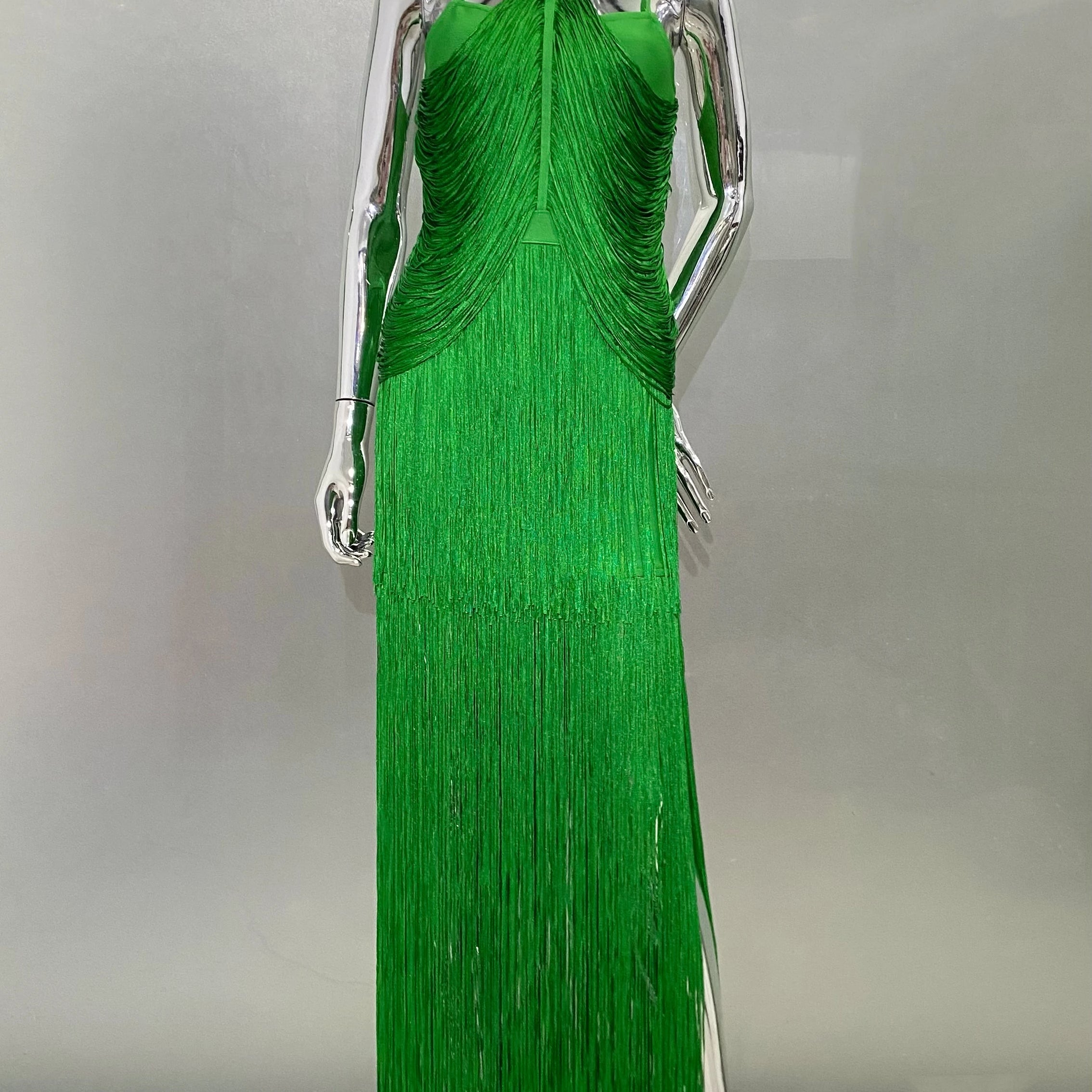 STOCK Super Shining Diamond Tassel Sexy V-Neck Mini Dress Fashion Woman Birthday Party Outfit Performance Costume