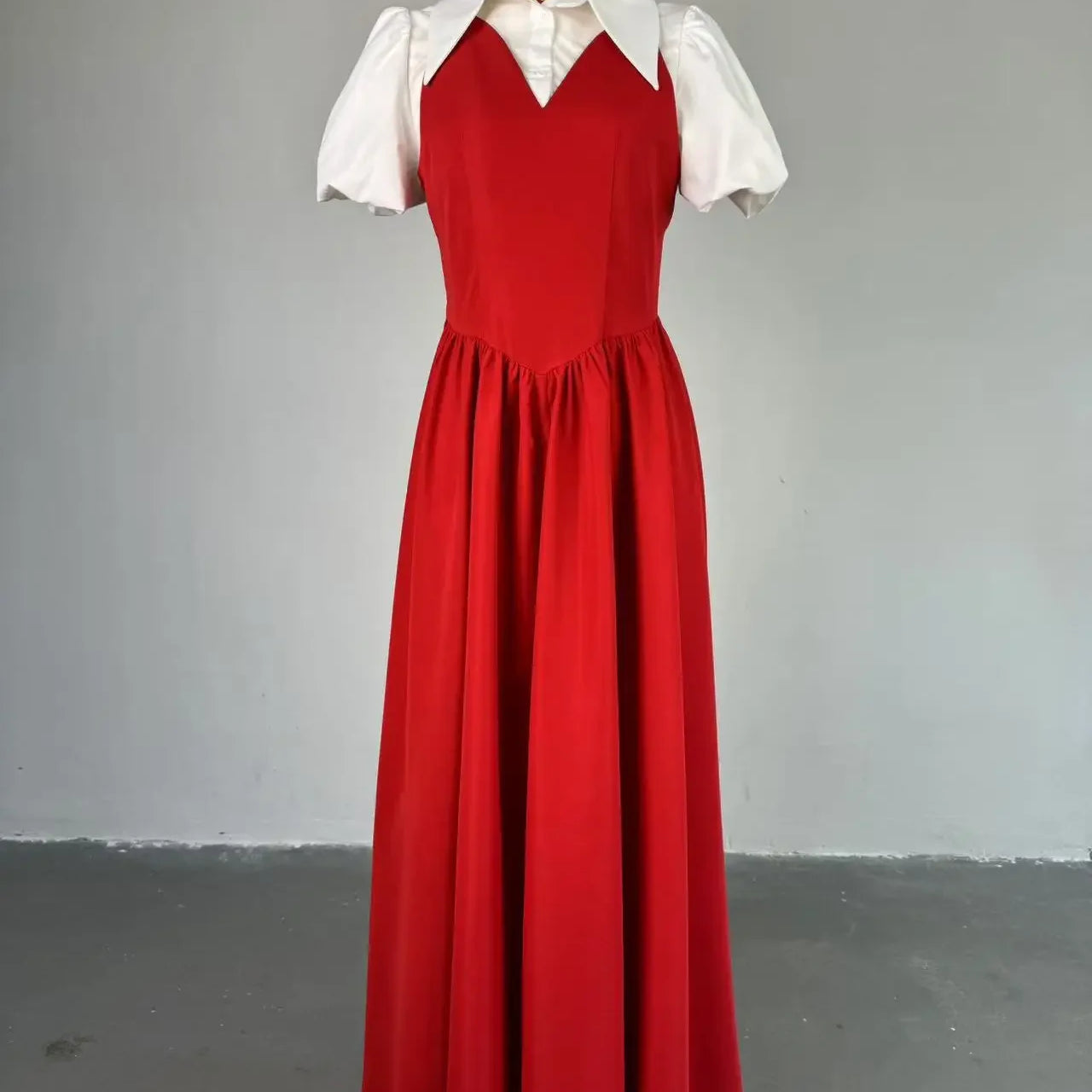 CM.YAYA Short Puff Sleeve Sweet Slim Long Women Shirt Dress High Waist Ruched Pleated Beach Streetwear Maxi Big Swing Dresses