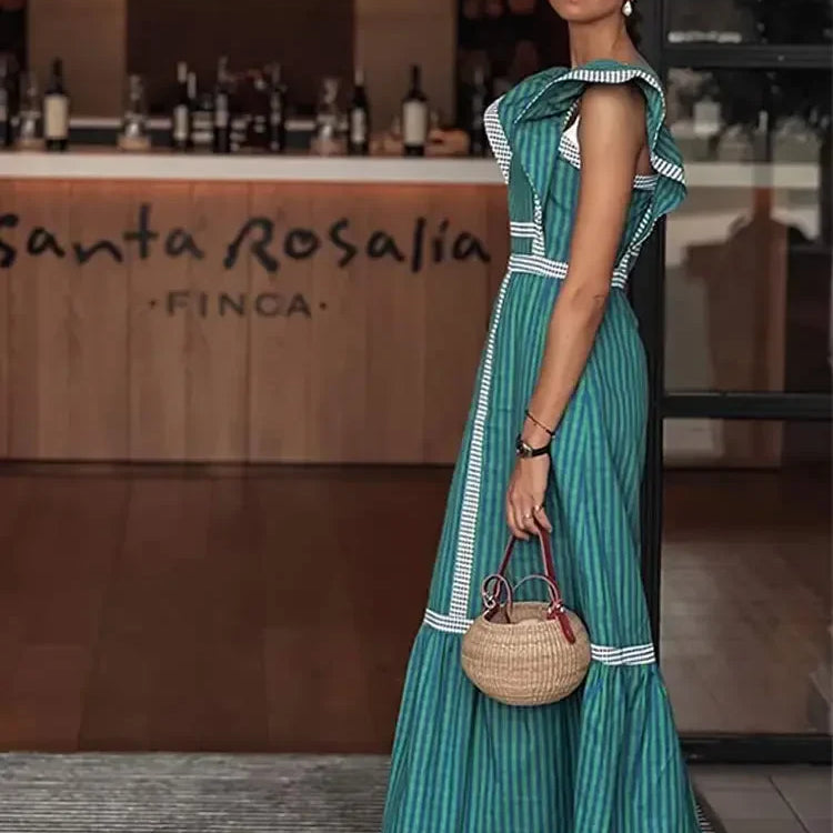 Vintage Plaid Flying Sleeve Shoulder Midi Dress Elegant Spliced Square Collar High Waist Vestidos Spring High Street Female Robe