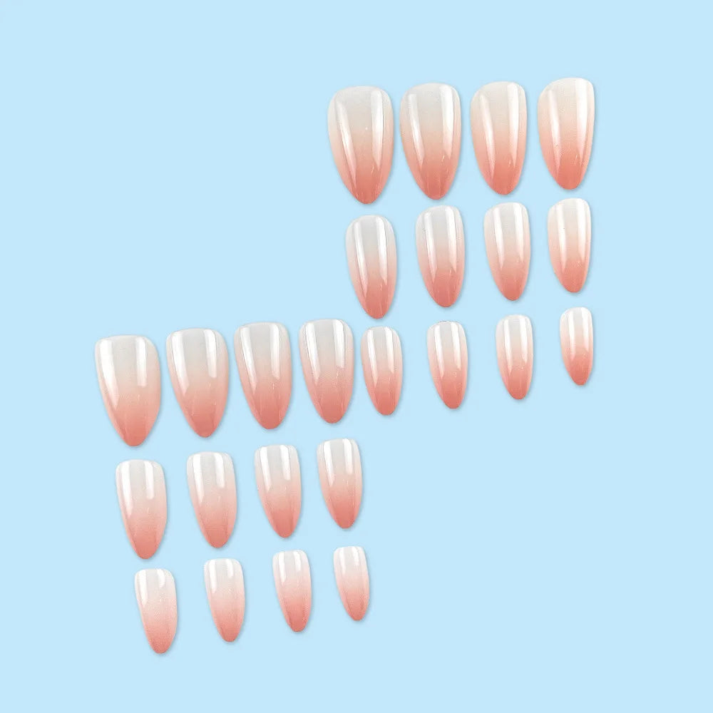 24pcs Nude Pink False Nails Sweet Gradient Pink Almond Fake Nail Tips Wearable Detachable INS Simple Nude Color Press on Nails
