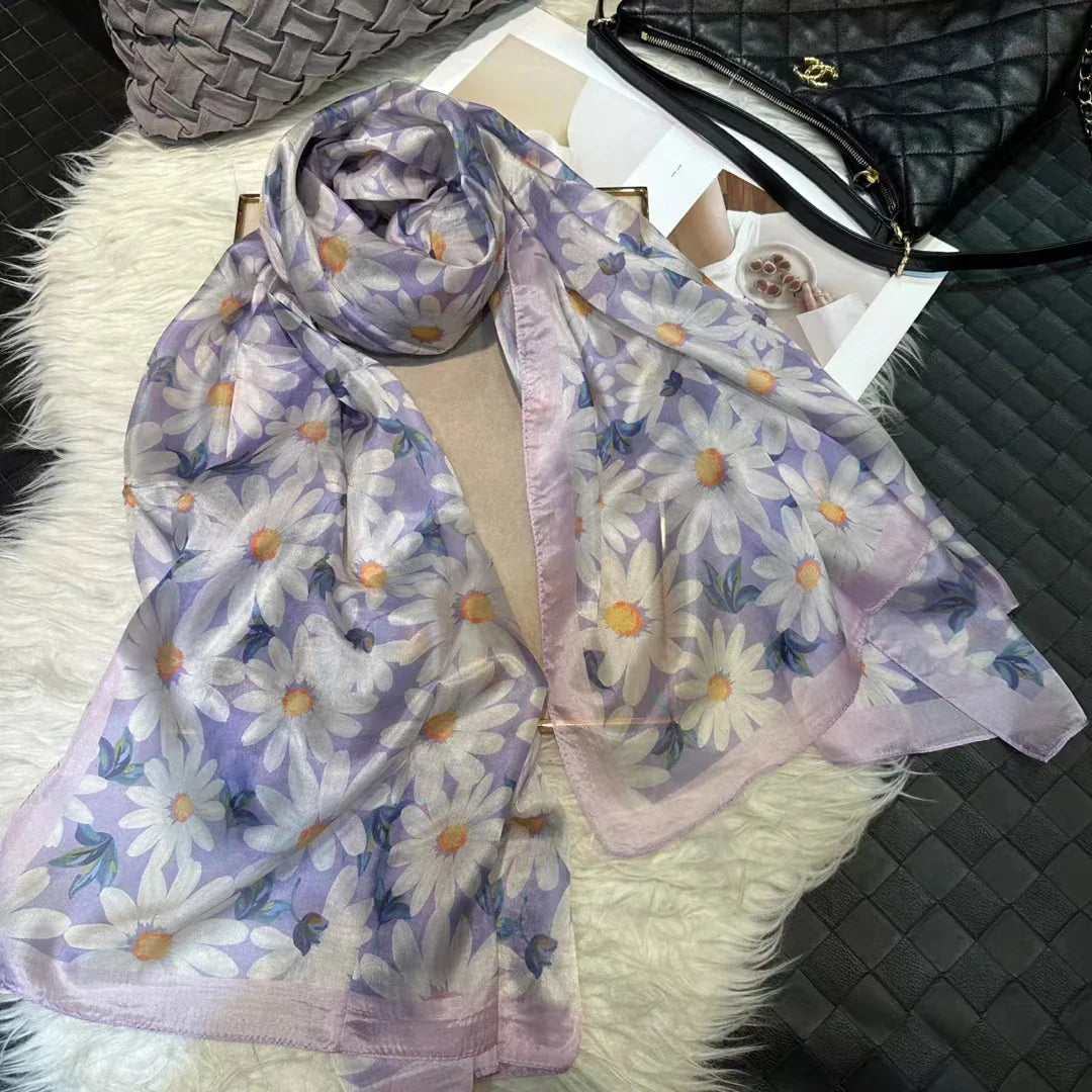 [BYSIFA] Ultralarge Spring Autumn Silk Scarf Wraps Brand Female Long Scarf Cape Fashion New Design Lace Pattern Blue Silk Scarf pink blue white