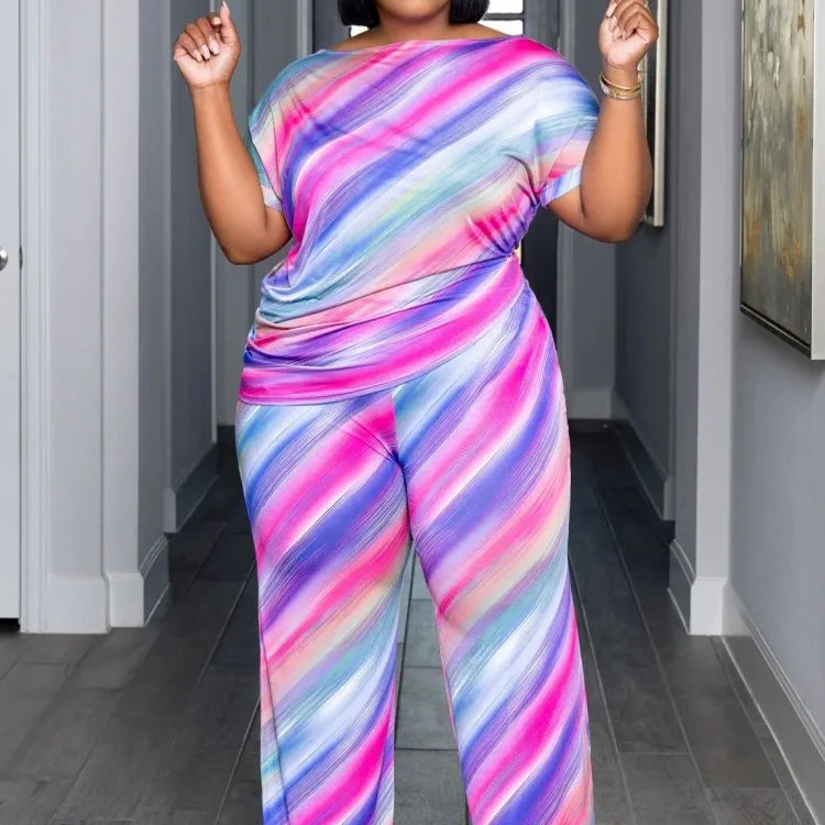 2 Piece Women Sets 2024 Plus Size Summer Matching Sets Print Two Pieces Sets Top Pants Suits Outfits Clothing