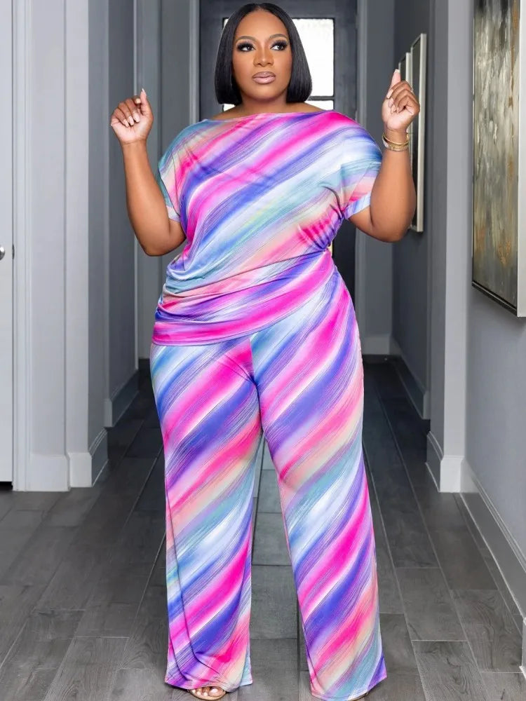 2 Piece Women Sets 2024 Plus Size Summer Matching Sets Print Two Pieces Sets Top Pants Suits Outfits Clothing