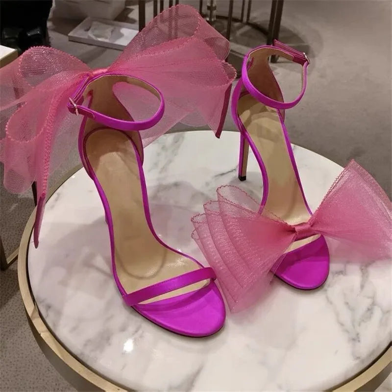 Big Butterfly-Knot Sandals Woman Summer 2024 High Heels Women Pumps Pointed Designer Shoes Mary Janes Sexy Stiletto Wedding Shoe rose Red 1