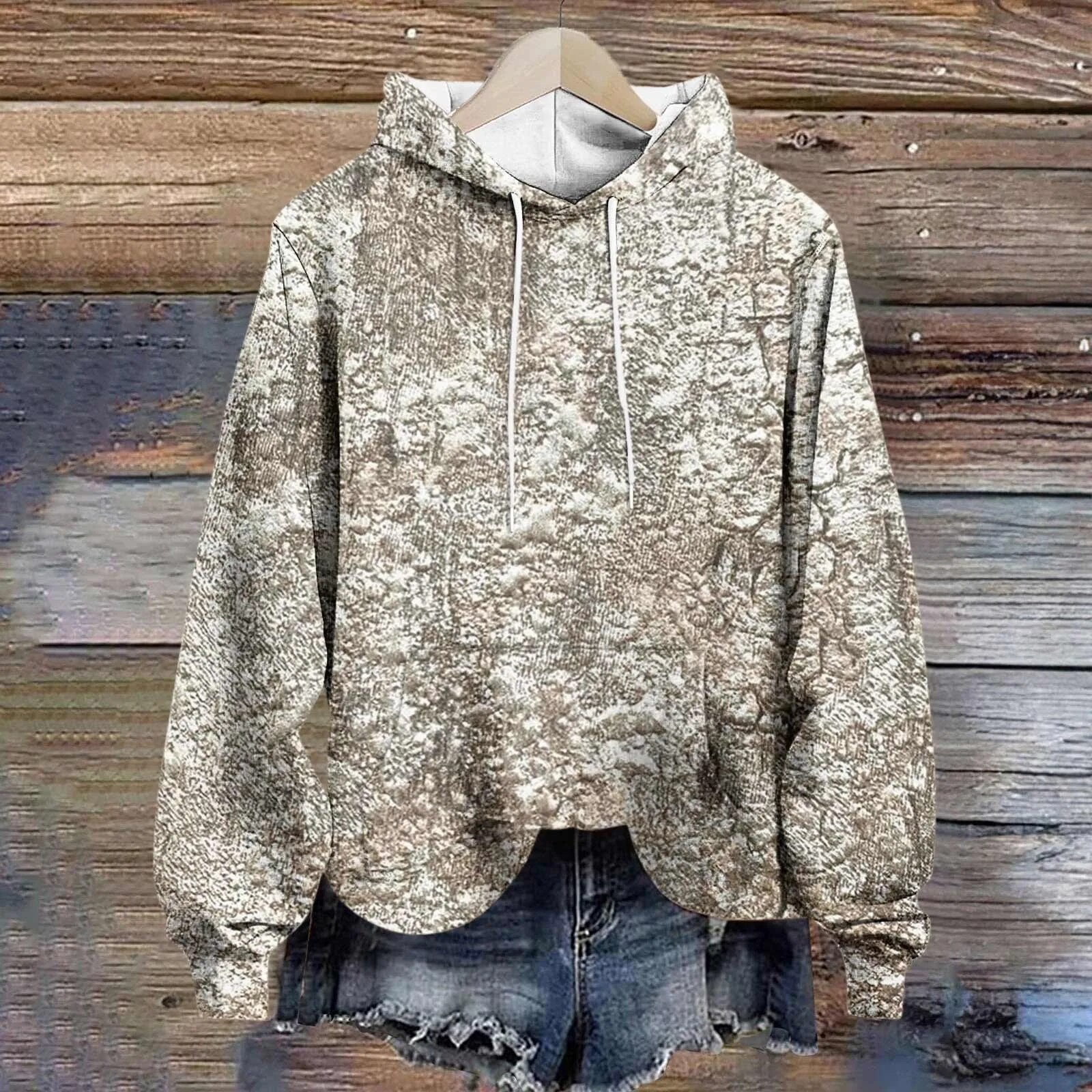 Women'S Sweatshirt Unique Hooded Women Pullover Winter 2024 Casual Long Sleeves Print Women Sweatshirts 빅사이즈 여성의류 Gray