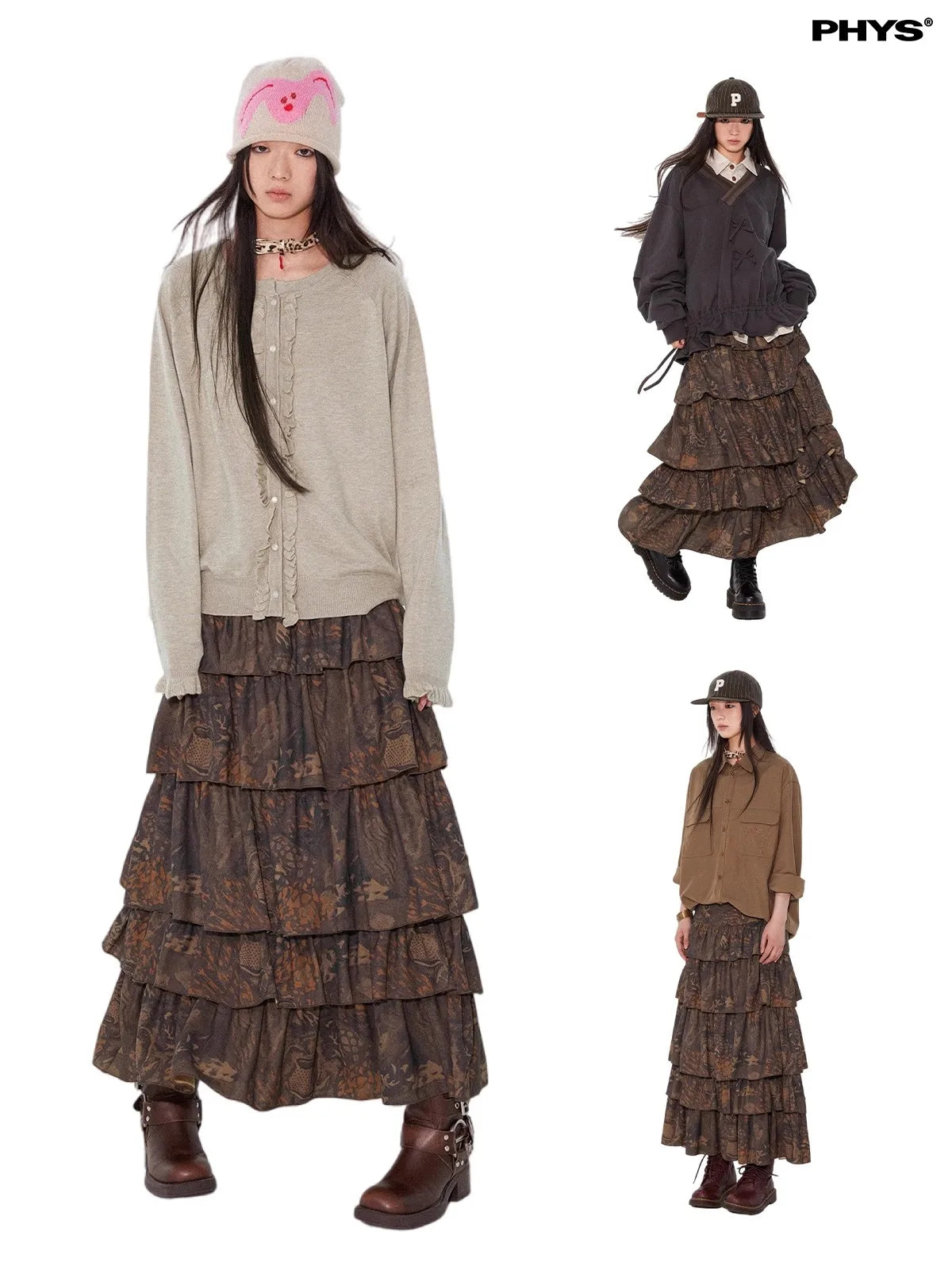 Lautaro Spring Long Soft Flowy Colorful Floral Print Tiered Midi Skirt Women High Waist High Quality Luxury Designer Clothes Black