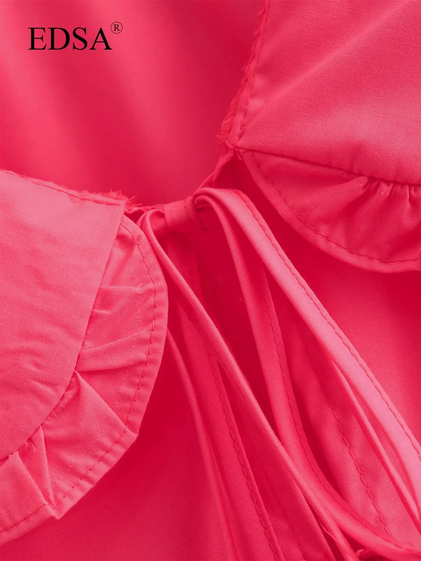 EDSA Women Elegant Ruffles Shirt Summer Blouse with Peter Pan Collor Lantern Sleeves Bow Buttons Sweet Soft Top