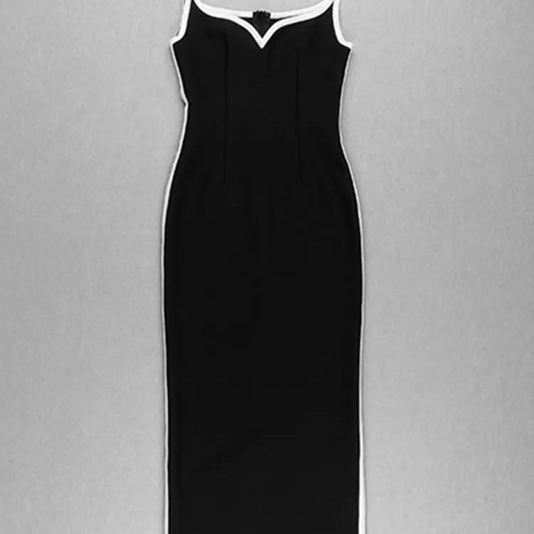 Newest Winter 2023 Sexy Strap Sleeveless Layer Black Long Bodycon Bandage Dress Designer Fashion Evening Party Dress Vestido