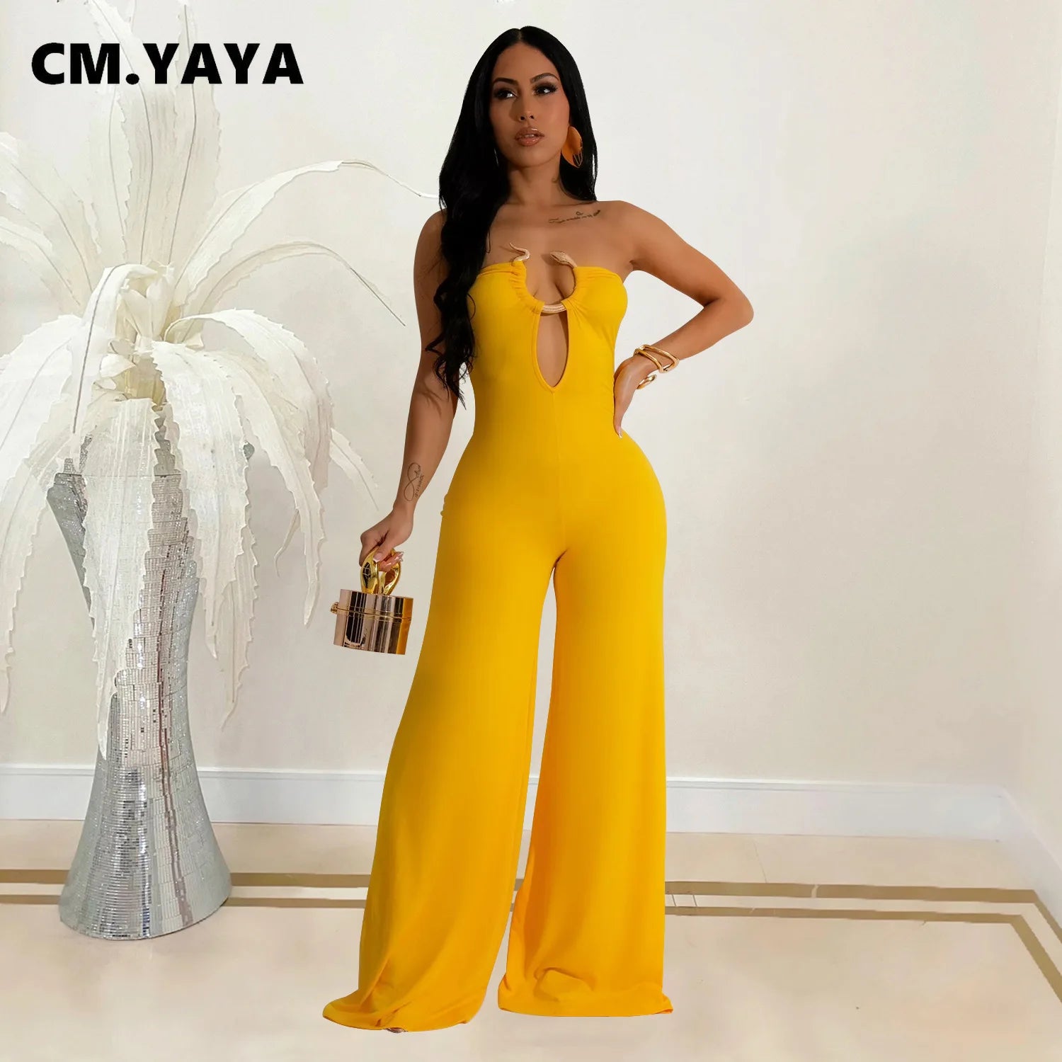 Women Wide Leg Deep V-Neck Sleeveless Jumpsuits 2024 Summer Hollow Out Night Street Club Playsuit One Piece Suit Romper