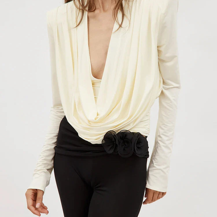 Slim Two Piece Set For Women Swinging Collar Long Sleeve Top High Waist Spliced Appliques Pant Casual Sets Female