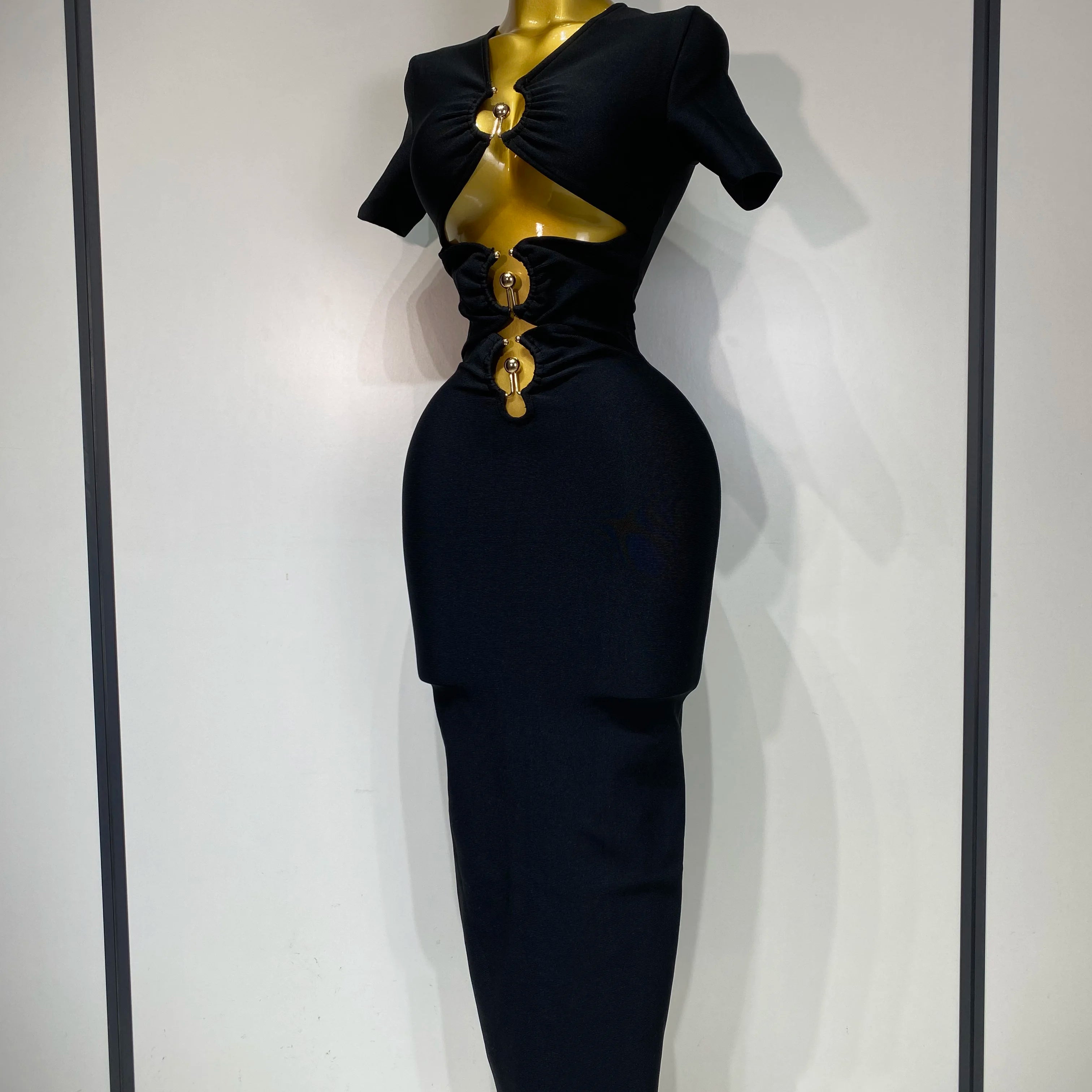 Women Sexy Cut Out Short Sleeve Bodycon Long Dress 2025 Party Evening Celebrate Birthday Black Bandage Knitted Club Prom Gown