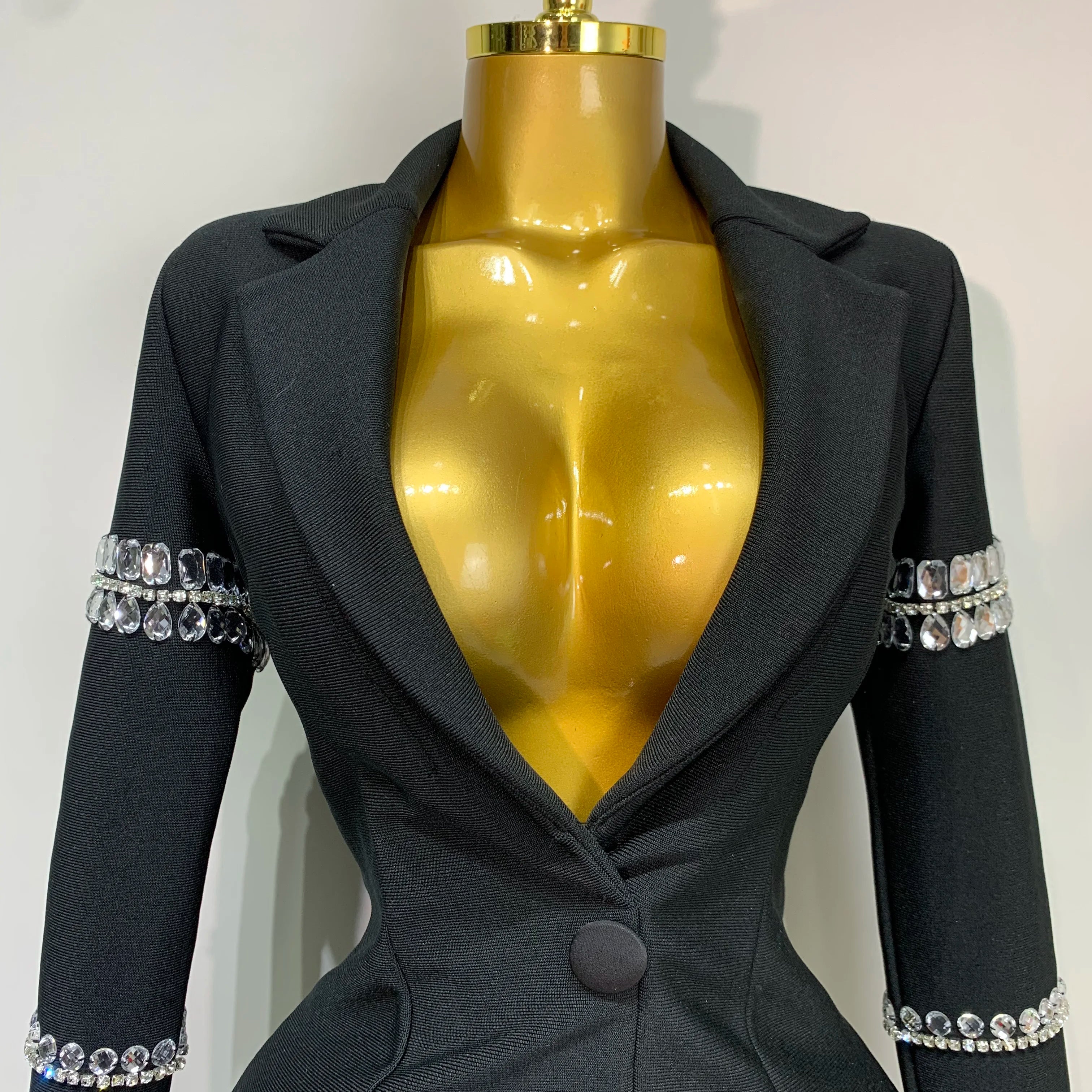 Women Sexy Long Sleeve V Neck Beading Rhinestone Mini Bodycon Bandage Dress 2025 Celebrity Elegant Evening Party Birthday Dress