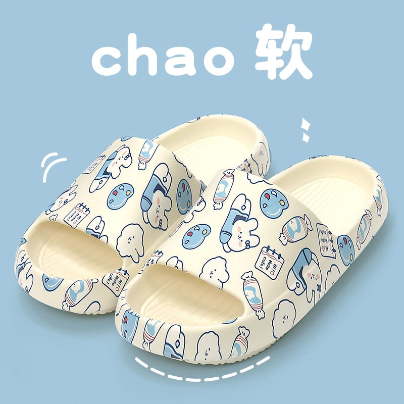 Solid Bear Slippers Cartoon Graffiti Shoes Women Summer Flip-Flops Beach Sandals Thick Platform Soft Cozy Casual Home Slippers 5611w