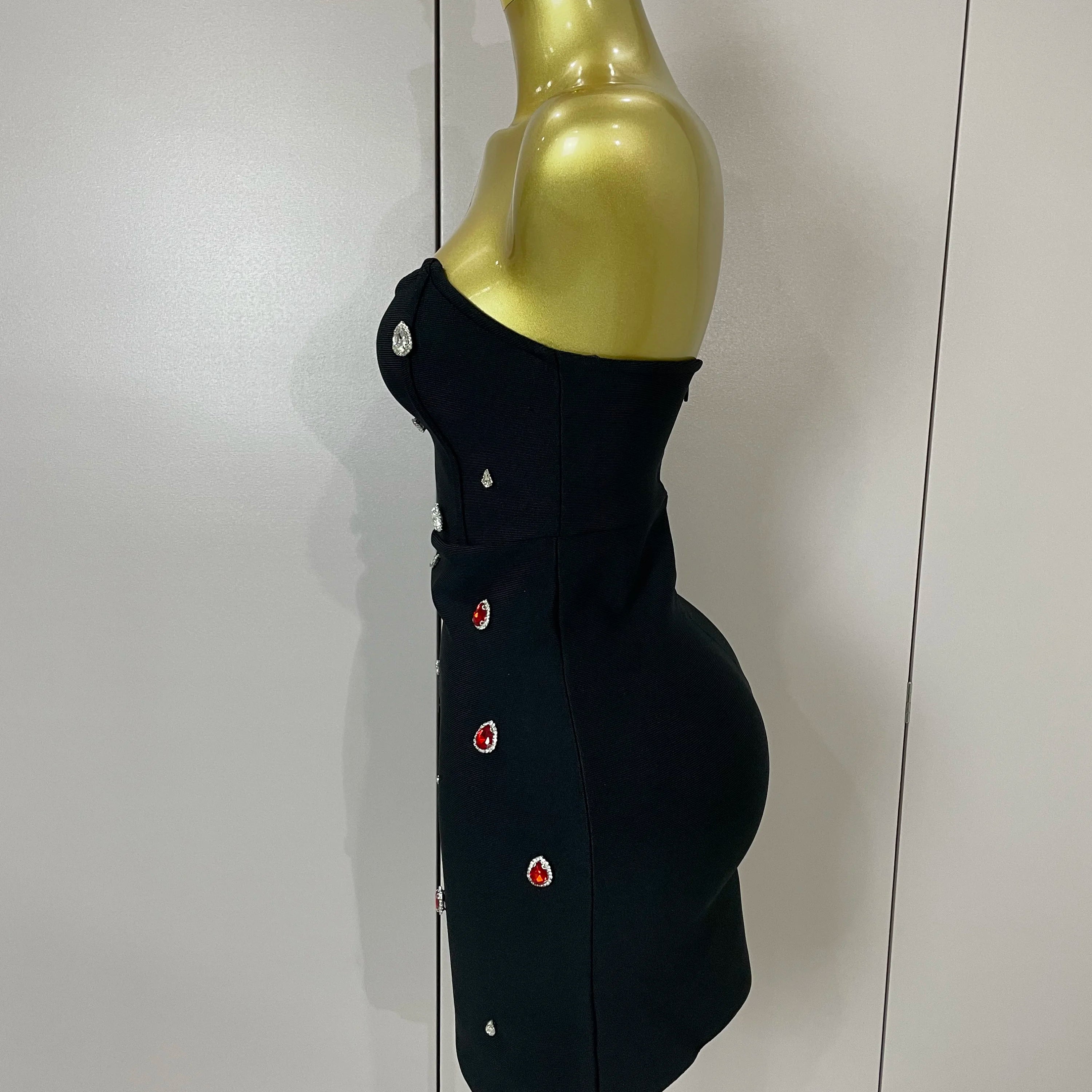 Sexy Strapless Colorful Crystal Bodycon Mini Bandage Dress 2025 Women New Elegant Party Celebrate Luxury Birthday Dress