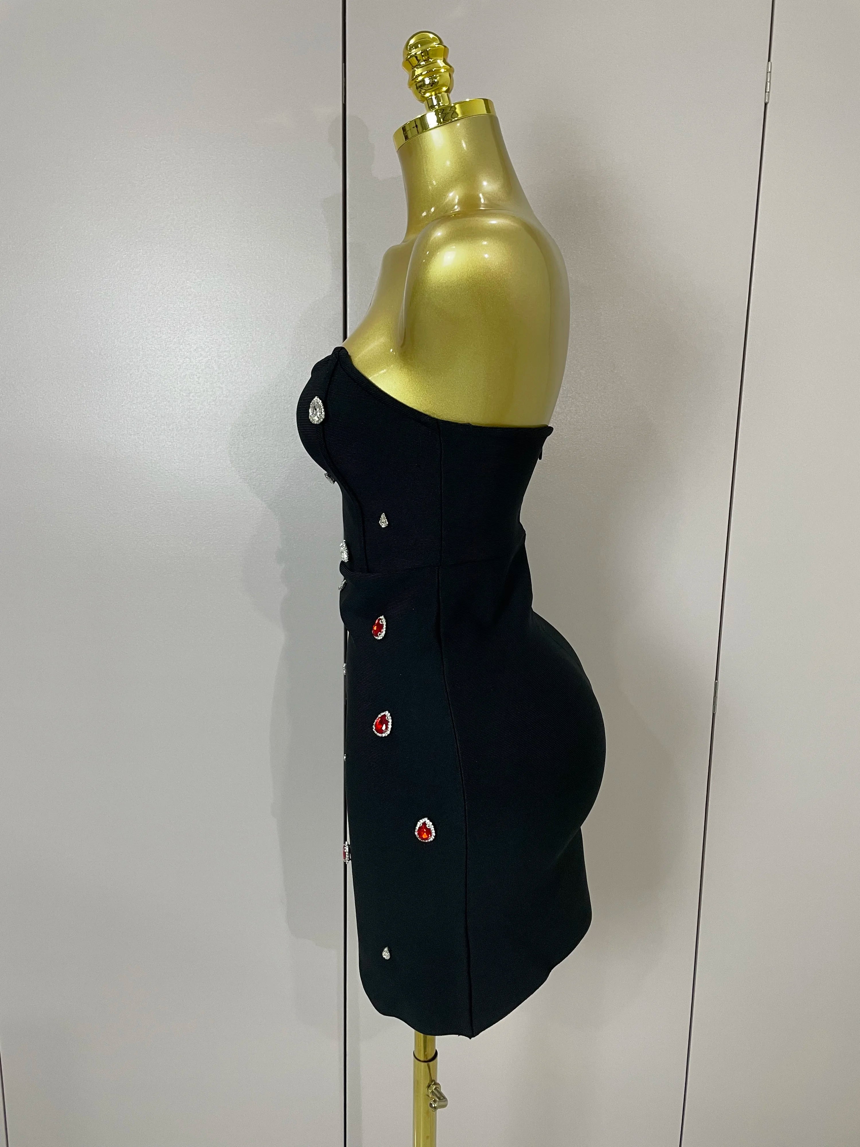 Sexy Strapless Colorful Crystal Bodycon Mini Bandage Dress 2025 Women New Elegant Party Celebrate Luxury Birthday Dress