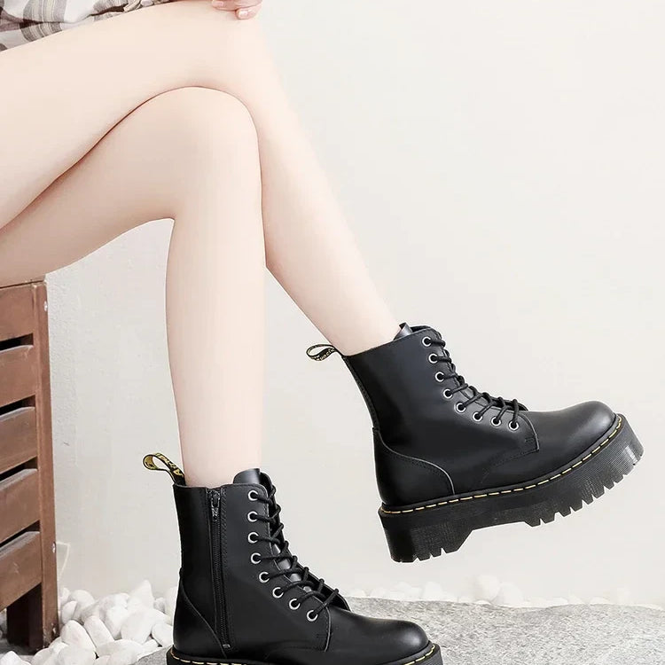 Original Women Platform Boots Leather Men Thick Sole Ankle Sexy Female Punk Motorcycle Shoes Combat Booties Plus Size