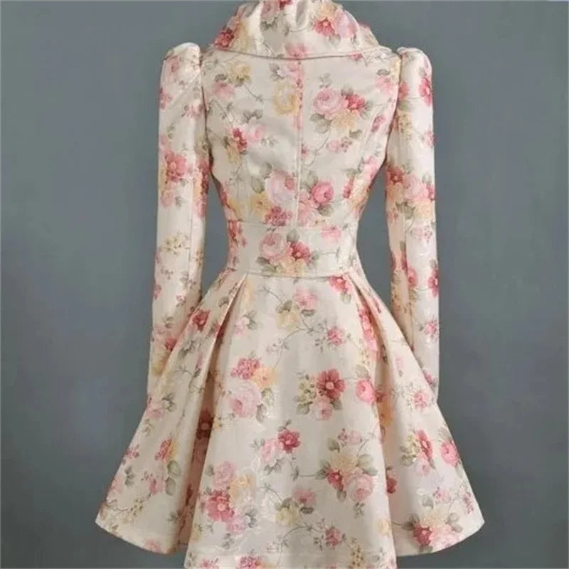 Women Windbreaker Mid Length Autumn New 2023 Trendy Westernized Large Lapel Print With Waistband Skirt Hem For Women's Outerwear