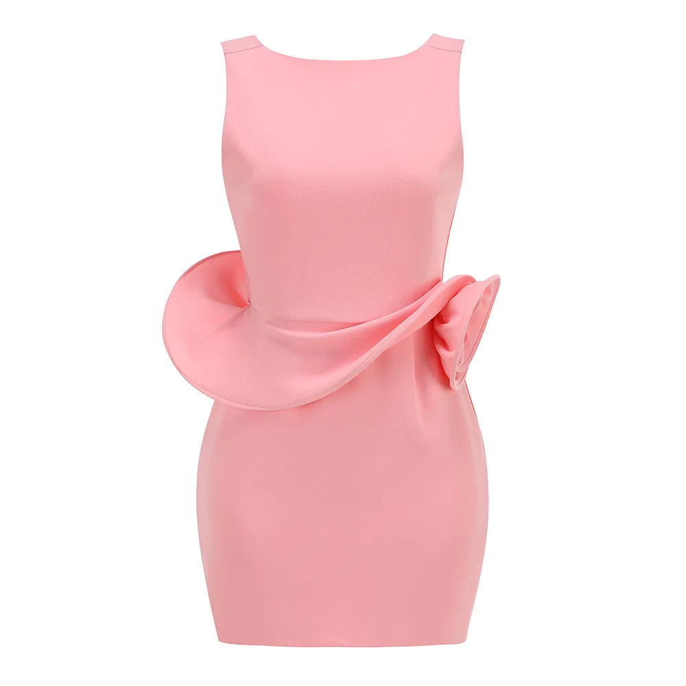 2025 New Summer Women Fashion O-Neck Florals Bodycon Mini Dress Celebrate Fashion Evening Party Birthday Vacation Outfit Pink