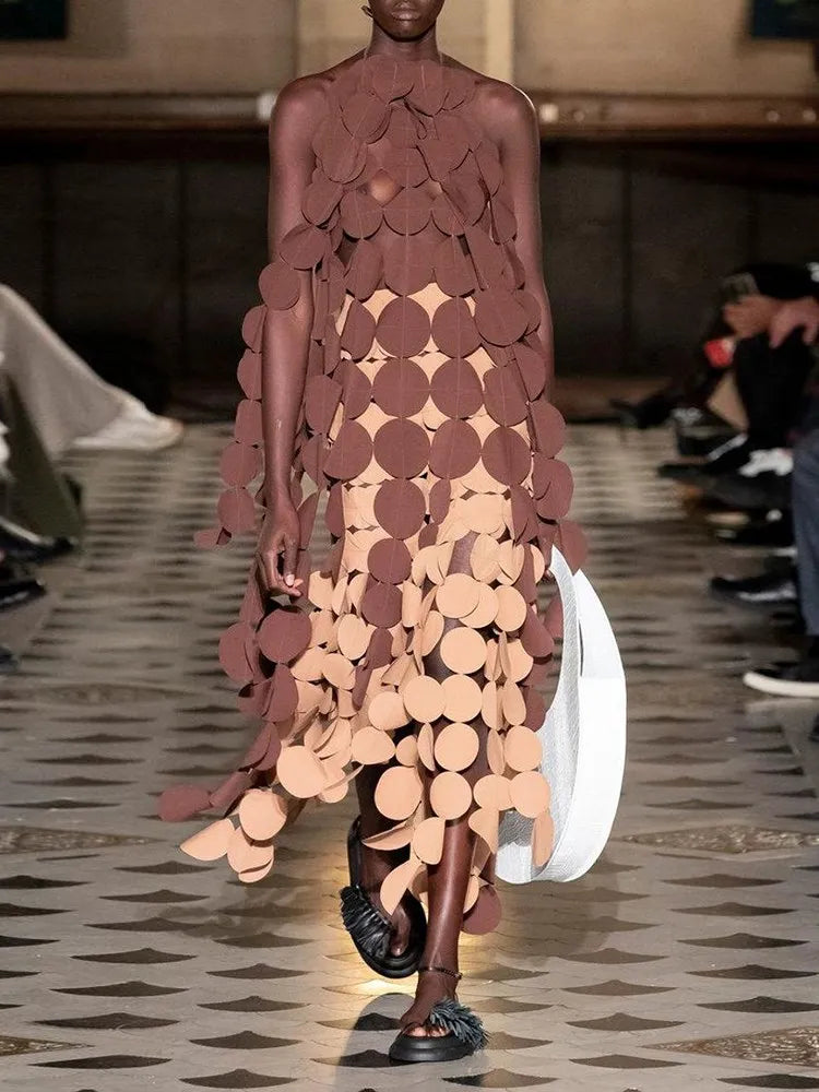 Solid Backless Dresses For Women O Neck Sleeveless Patchwork Lace Up Temperament Slimming Dress Female Fashion New