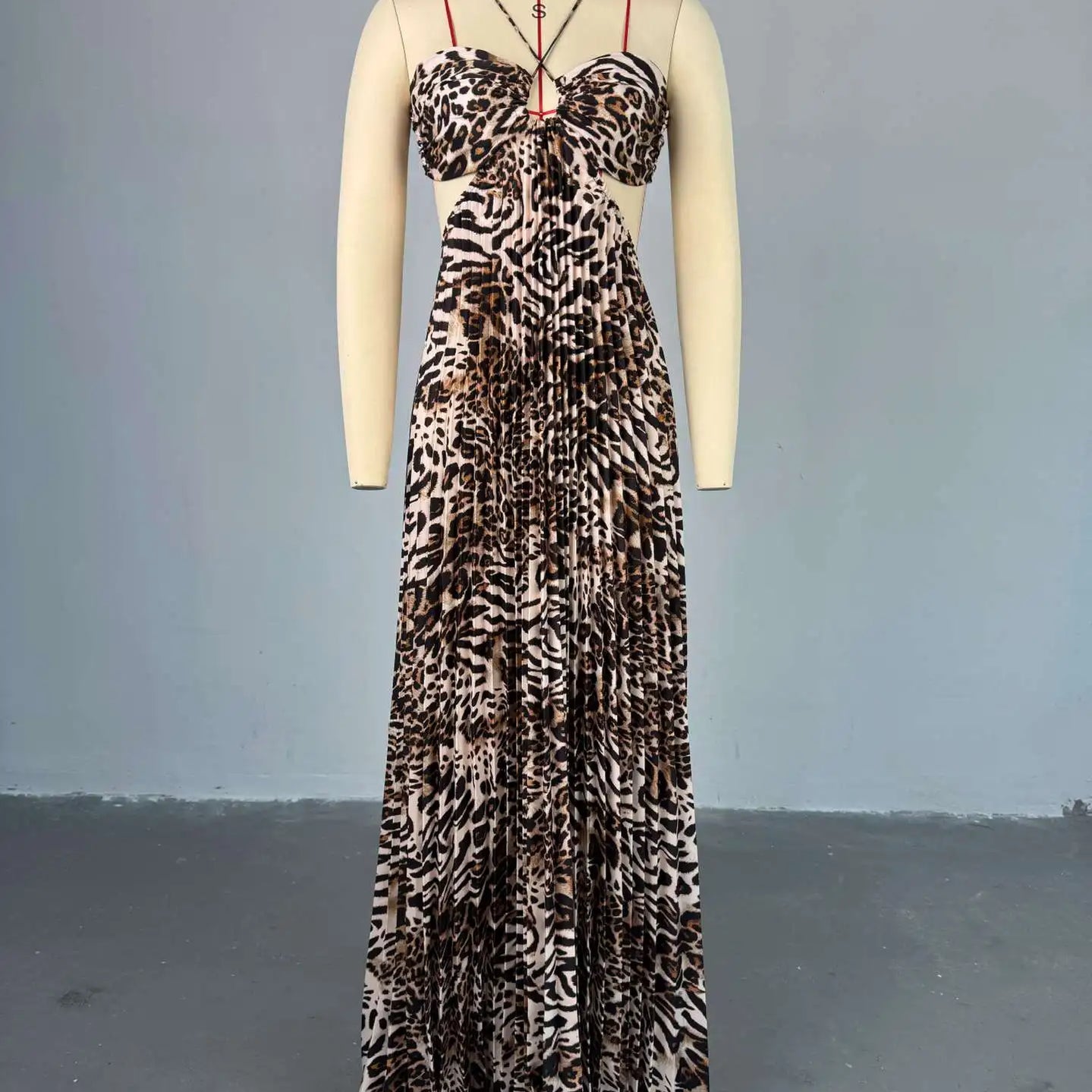 Elegant Women Leopard Print Sleeveless Strapless Floor-Length Long Dress 2025 Beach Party Birthday Sexy Pleated Dresses