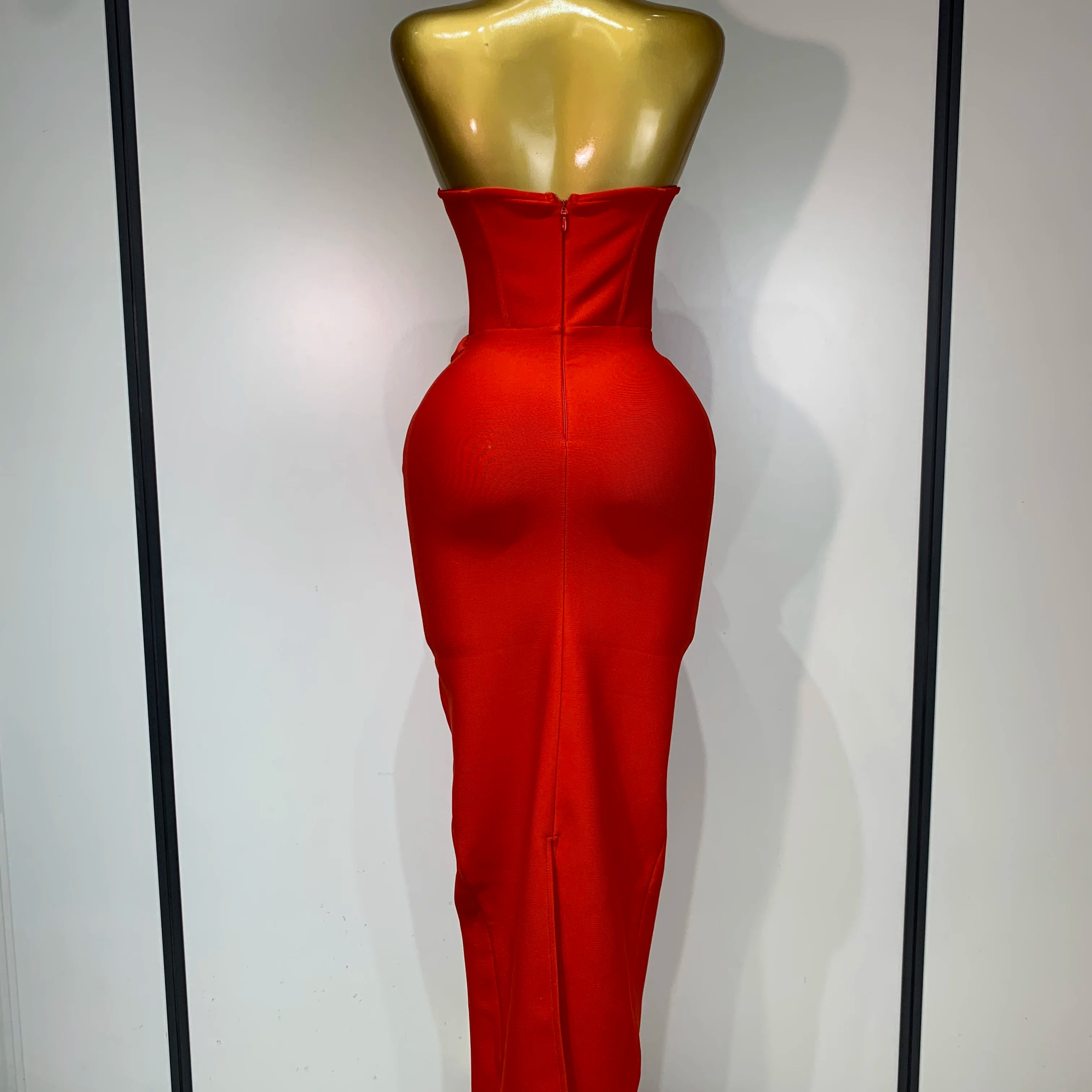 2025 Newest Women Sexy Strapless Backless Red Flower Midi Bandage Dress Celebirty Elegant Evening Club Party Birthday Dresses