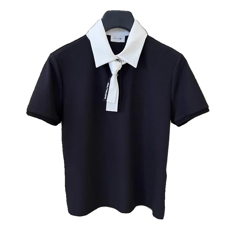 Spring And Summer Golf Clothing Women's Temperament Silk Scarf Short Sleeve Quick-drying Breathable Casual Lapel T-shirt Top