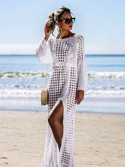 Sexy Empire Hollow Swimwear Cover-ups Long Crochet Dress Beach Outfits for Women One-pieces and Cutout Summer Clothes Swimsuit