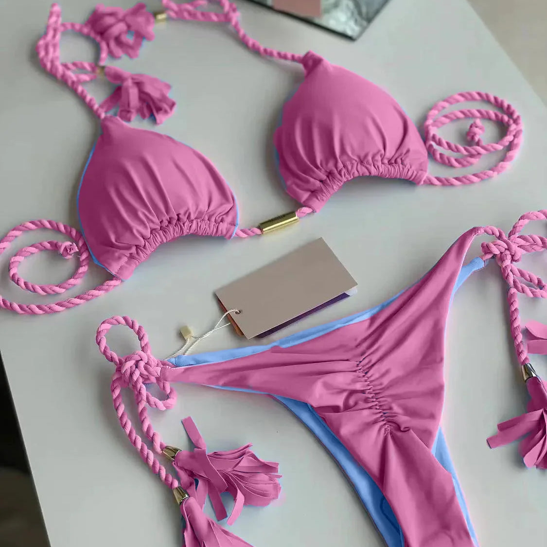 New Women Bikini Backless Rope Triangle Swimsuit Multicolor 8234-1