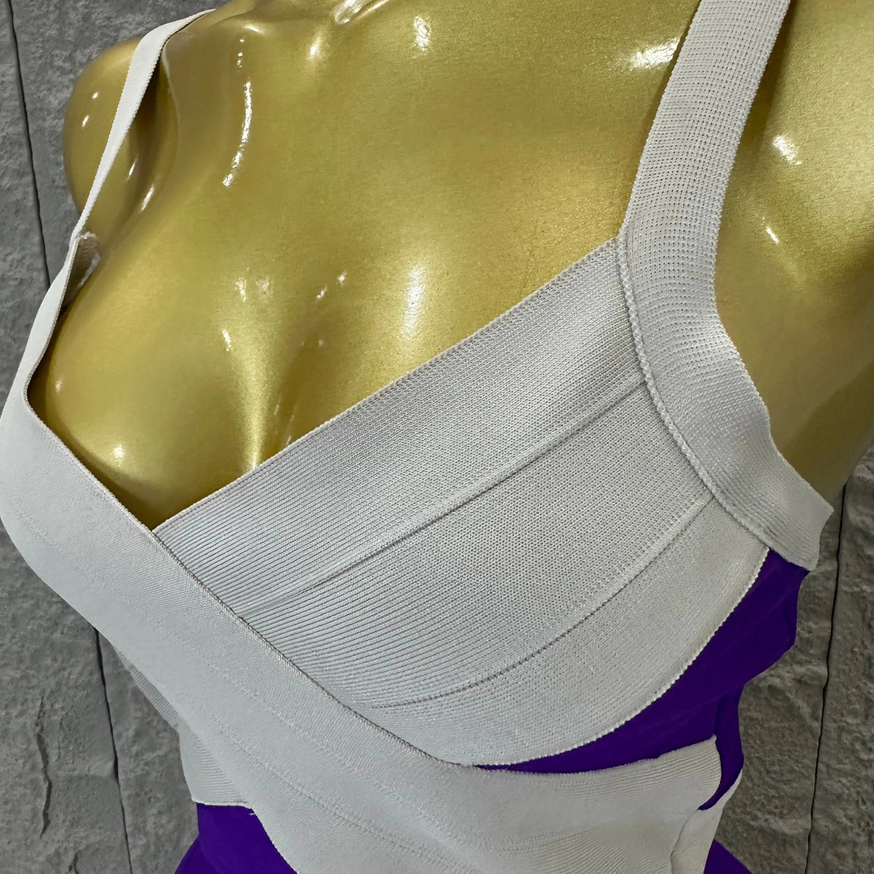 Chic Purple White Striped Bandage Dress Women Sleeveless Sweetheart Neck Bodycon Formal Office Casual Event Wear