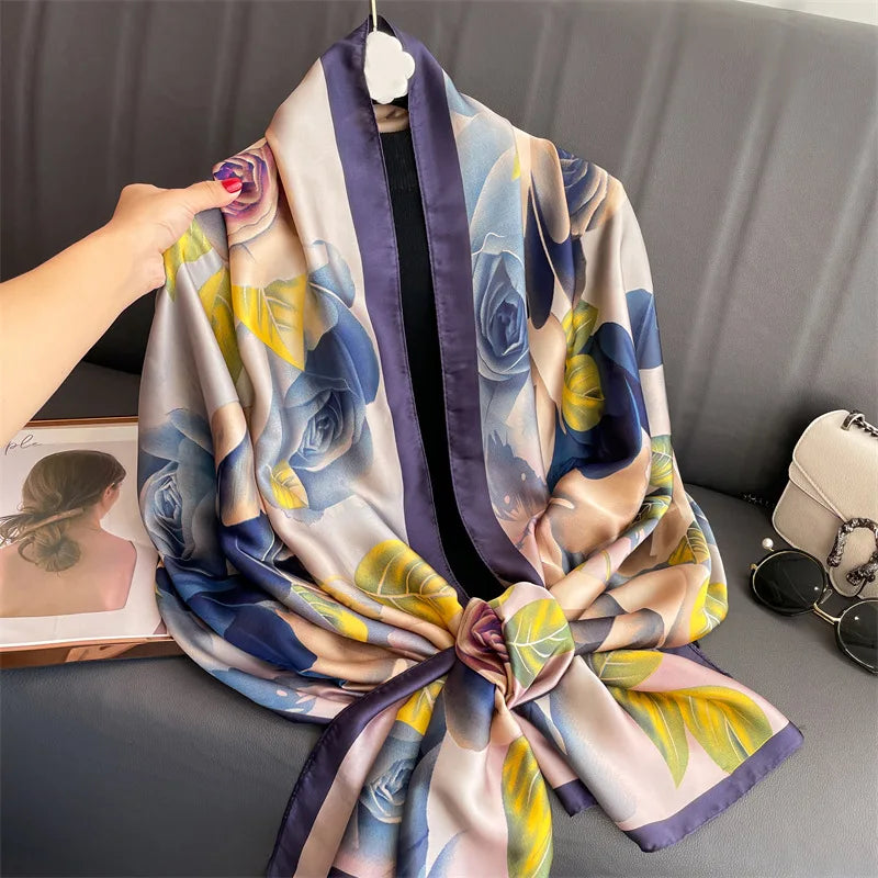 Europe United Hot Women Luxury 180*90cm Women Silk Scarf Female Beach Shawl Bandanna Foulard Muffler Scarves Wraps