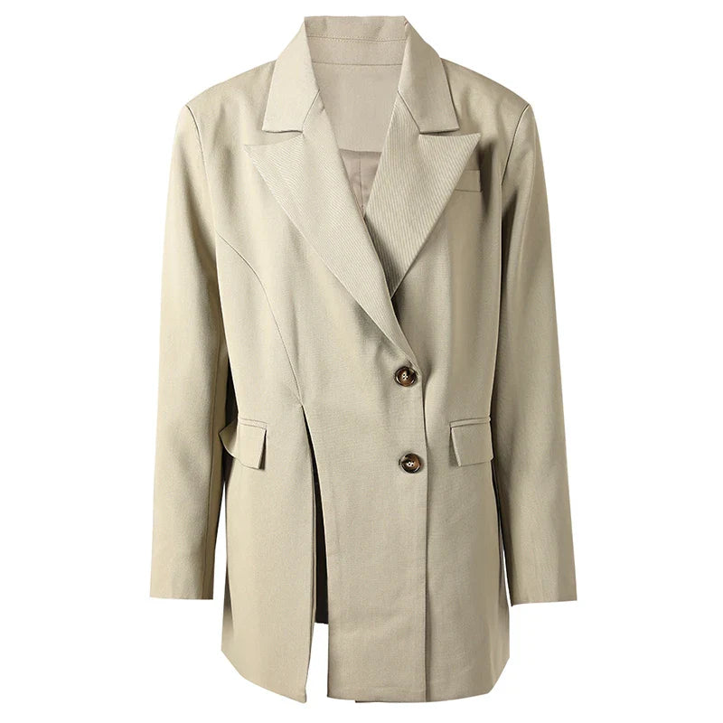 DEAT Fashion Women's Deconstructing Blazer Notched Collar Loose Single Breasted Apricot Suit Jackets Spring New 7AB368 Khaki