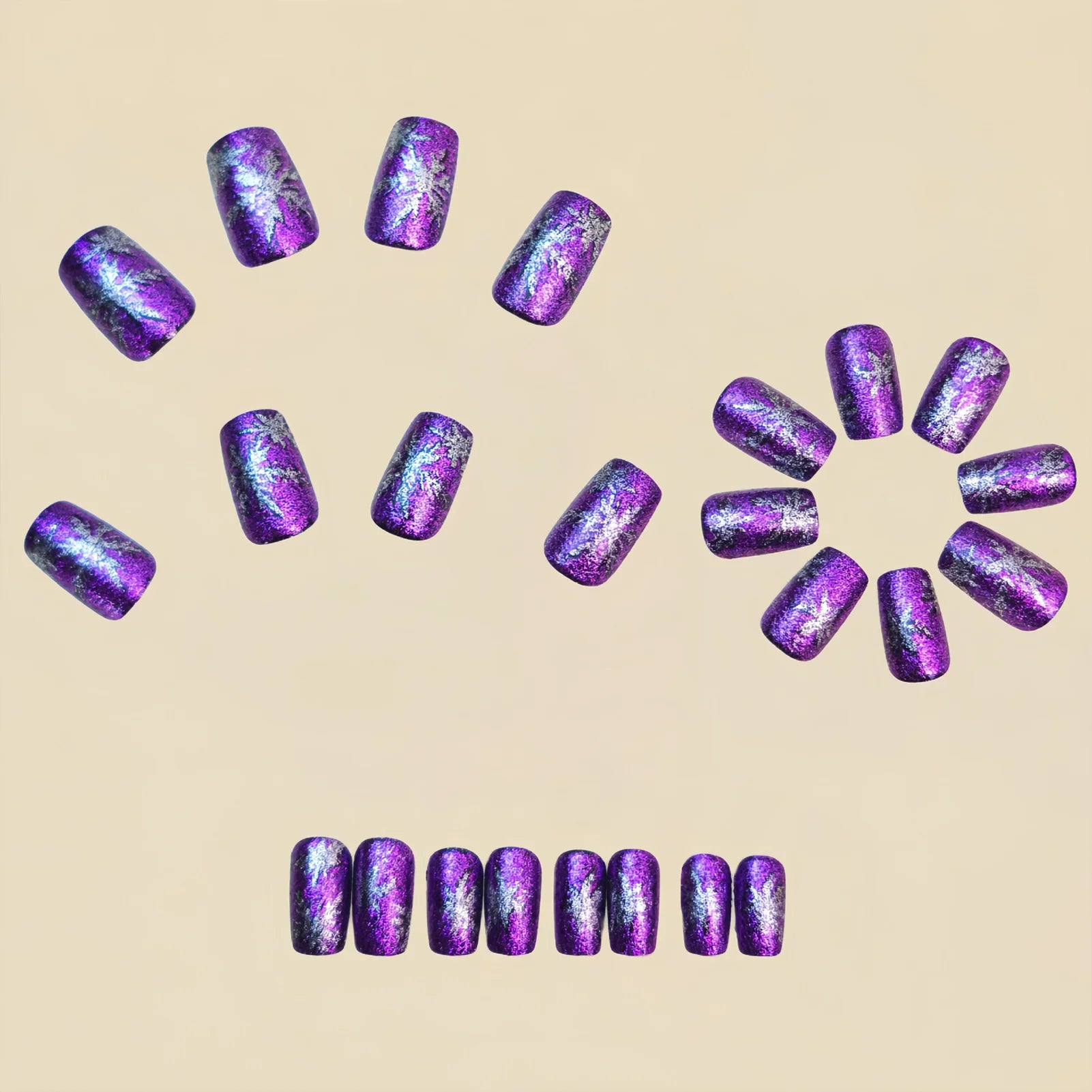 24Pcs Glossy Purple Fake Nails White Snowflake Printed Square Press On Nails Women Christmas Party False Nails DIY Manicure