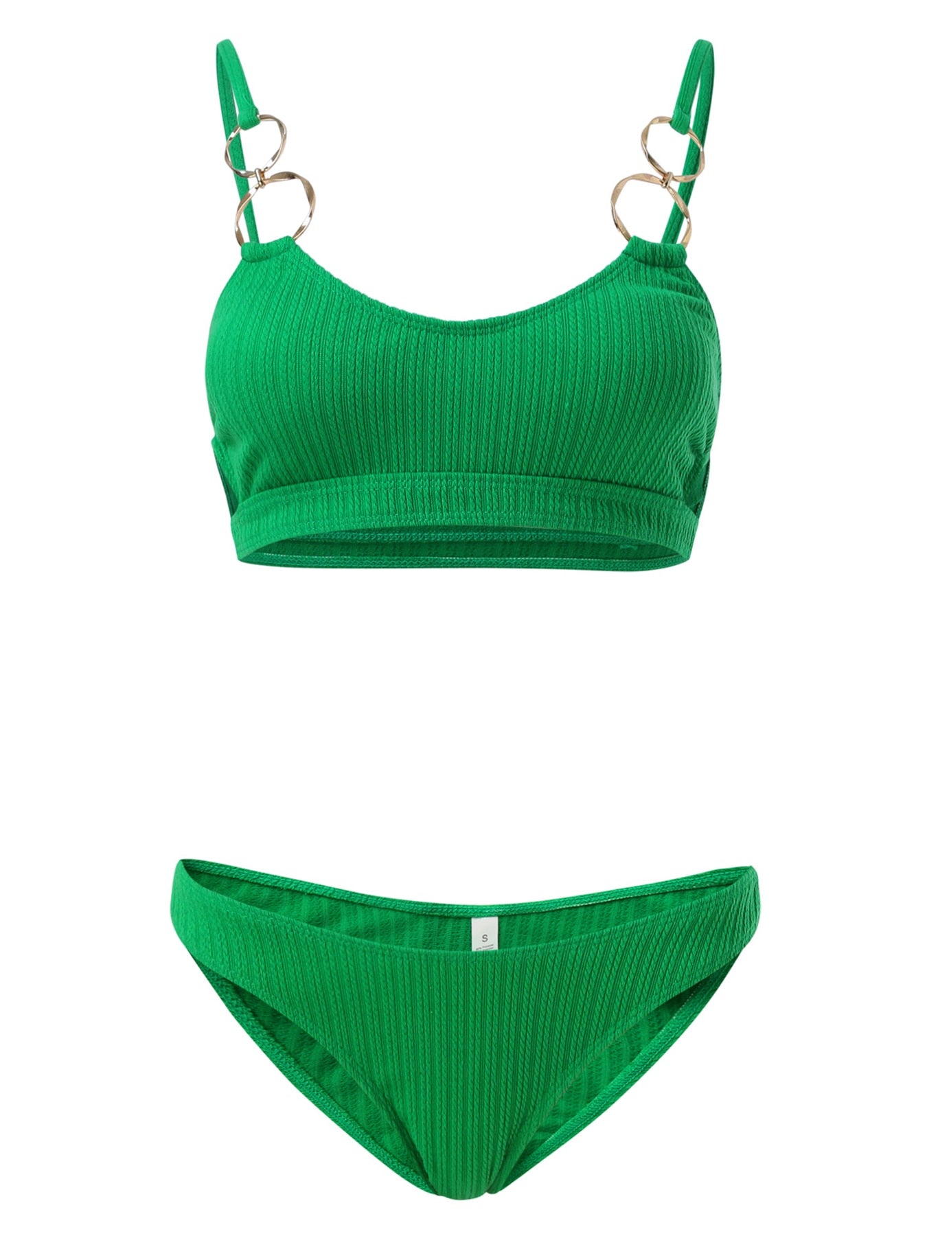 Ribbed Metal Circle Low Waist Bikini Sets Swimsuit - Green Sexy Two Pieces Beachwear L