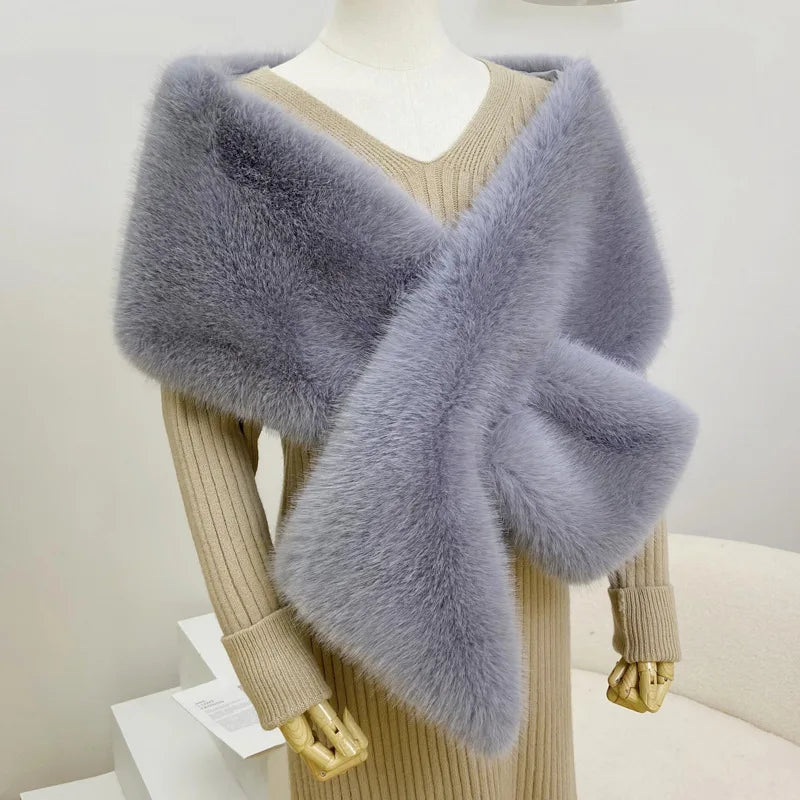 Women Fur Capes Wedding Bridal Shawl Bolero Faux Fur Stole Winter Luxury Fluffy Warm Outerwear Jacket Formal Party Shrug 165cm grey 165cm