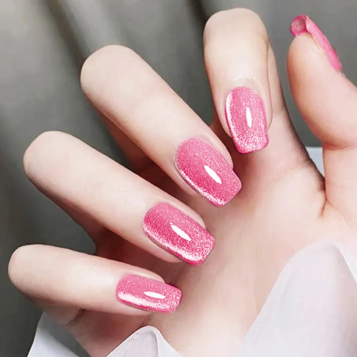 24pcs/set short square fake nails cat eyes glitter pink green purple yellow nude nail tips faux ongles press on false nail art 12