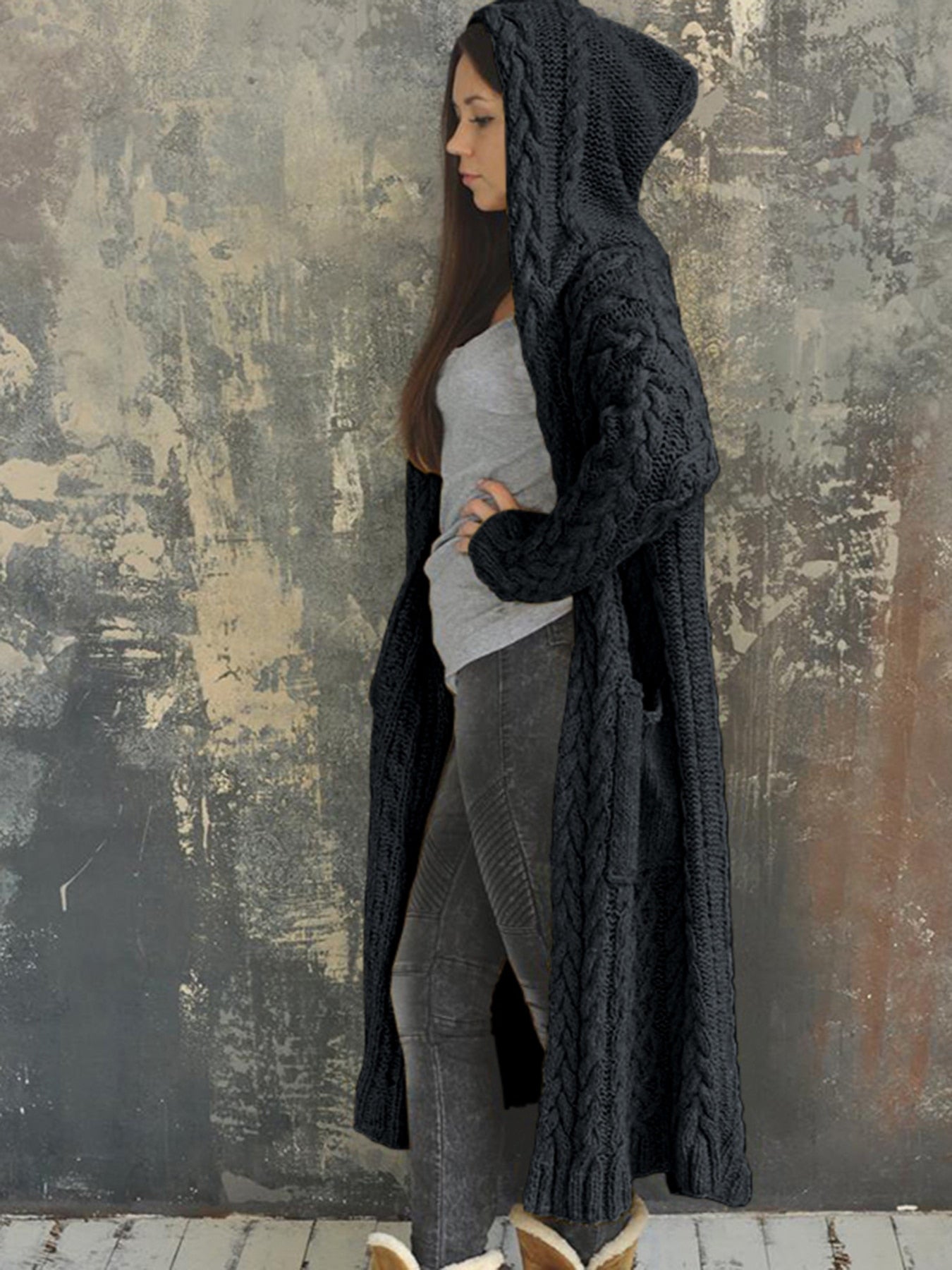 Spring Autumn New Women Fashion Hooded Cardigan Coat Casual Knitted Sweater Jacket for Women Plus Size S-5XL G1B000HS