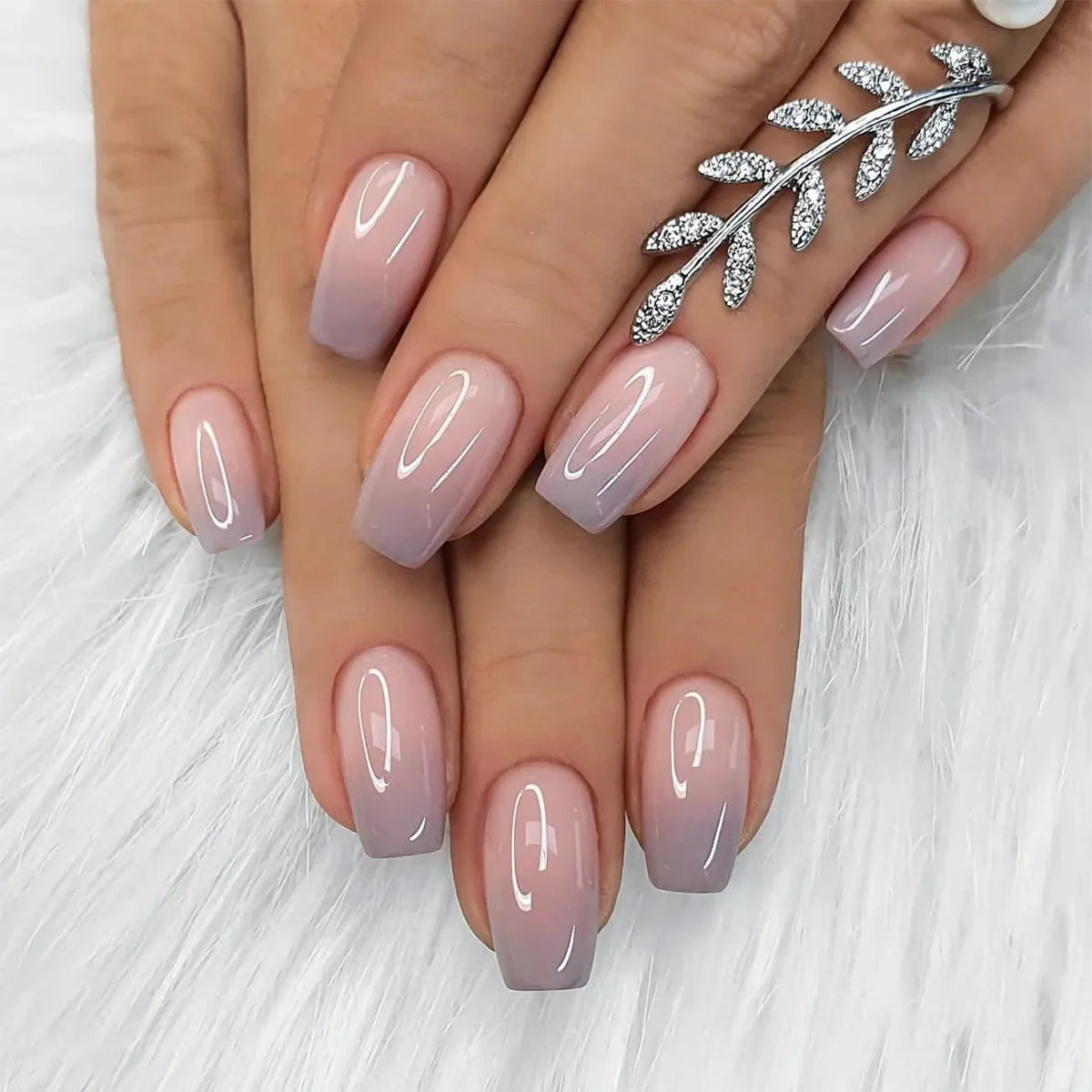 24pcs/set short fake nails gradient nude pink jelly glossy square ballet french tips Reusable faux ongles press on false nail 1008