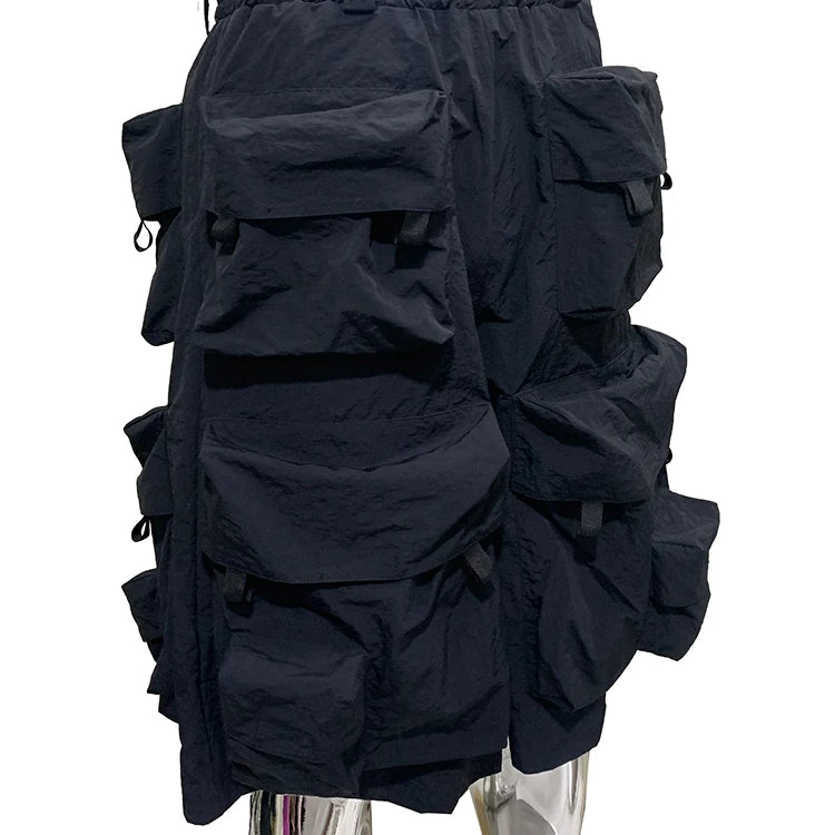 Lautaro Summer Autumn Thin Waterproof Black Nylon Cargo Shorts for Men with Many Pockets Luxury Designer Emo Techwear Clothes