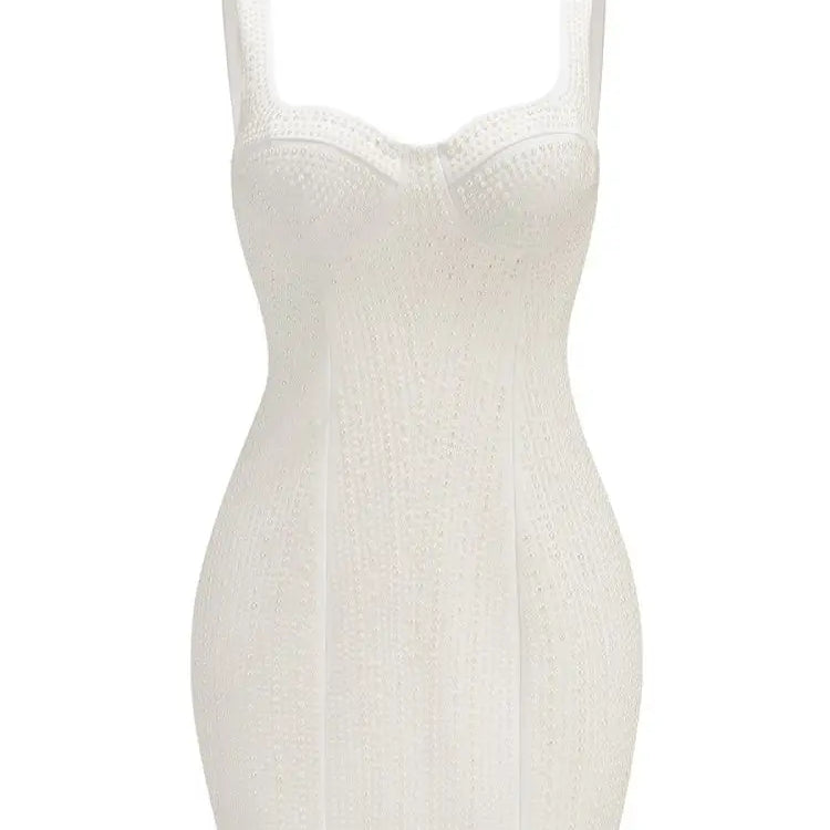 Women Sleeveless Sexy Strap Pearl Beading Bodycon Mini Dress Cute Girls' Birthday Party Celebrate Dress Wholesale