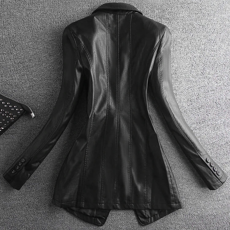 Spring Elegant Black Light Soft Faux Leather Blazer Long Sleeve Slim Fit Luxury Women Blazers and Jackets Fashion 2021