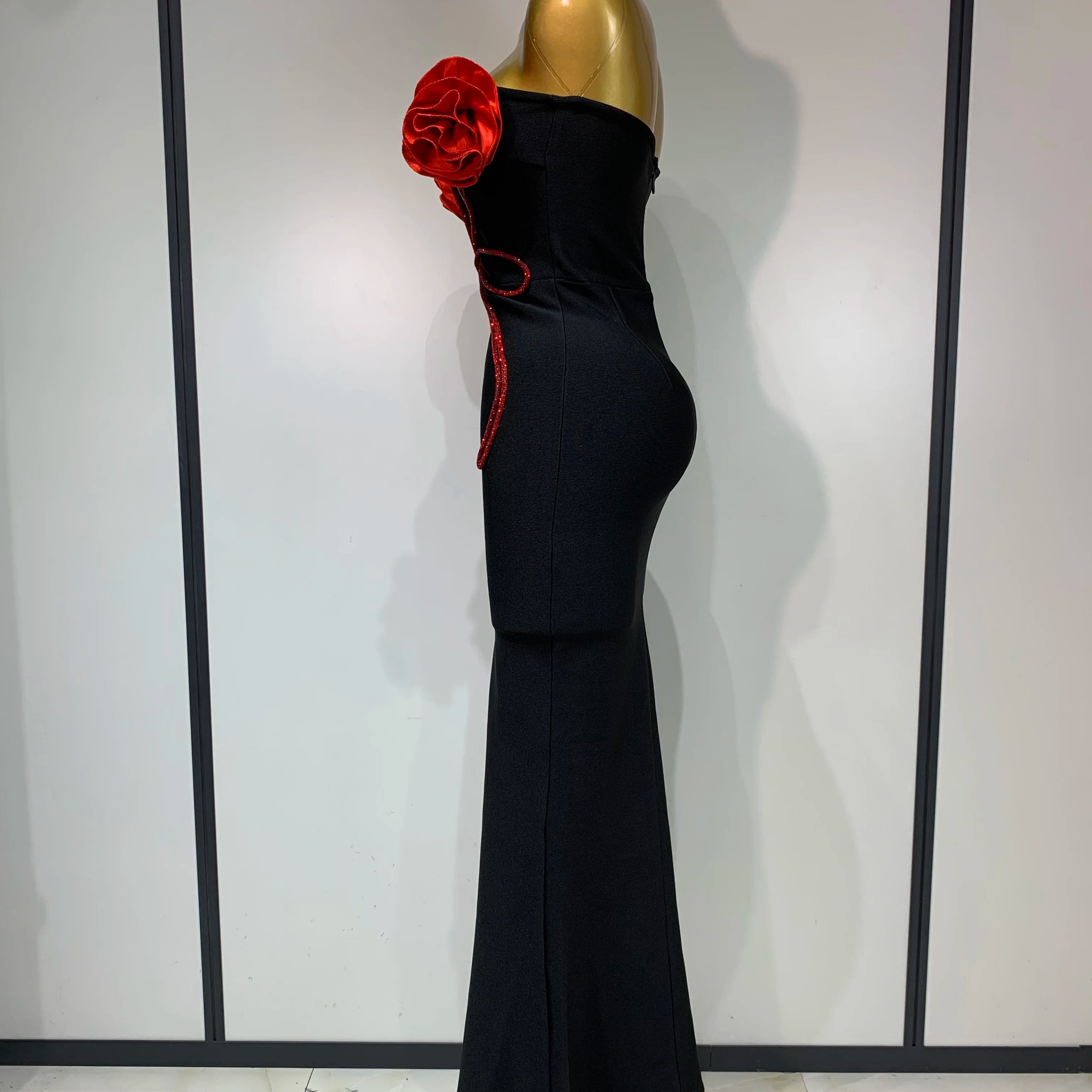 Sexy Strapless Flower Appliques Sexy Diamond Bodycon Bandage Mermaid Dress Celebrity Evening Runway Party Club Birthday Dress