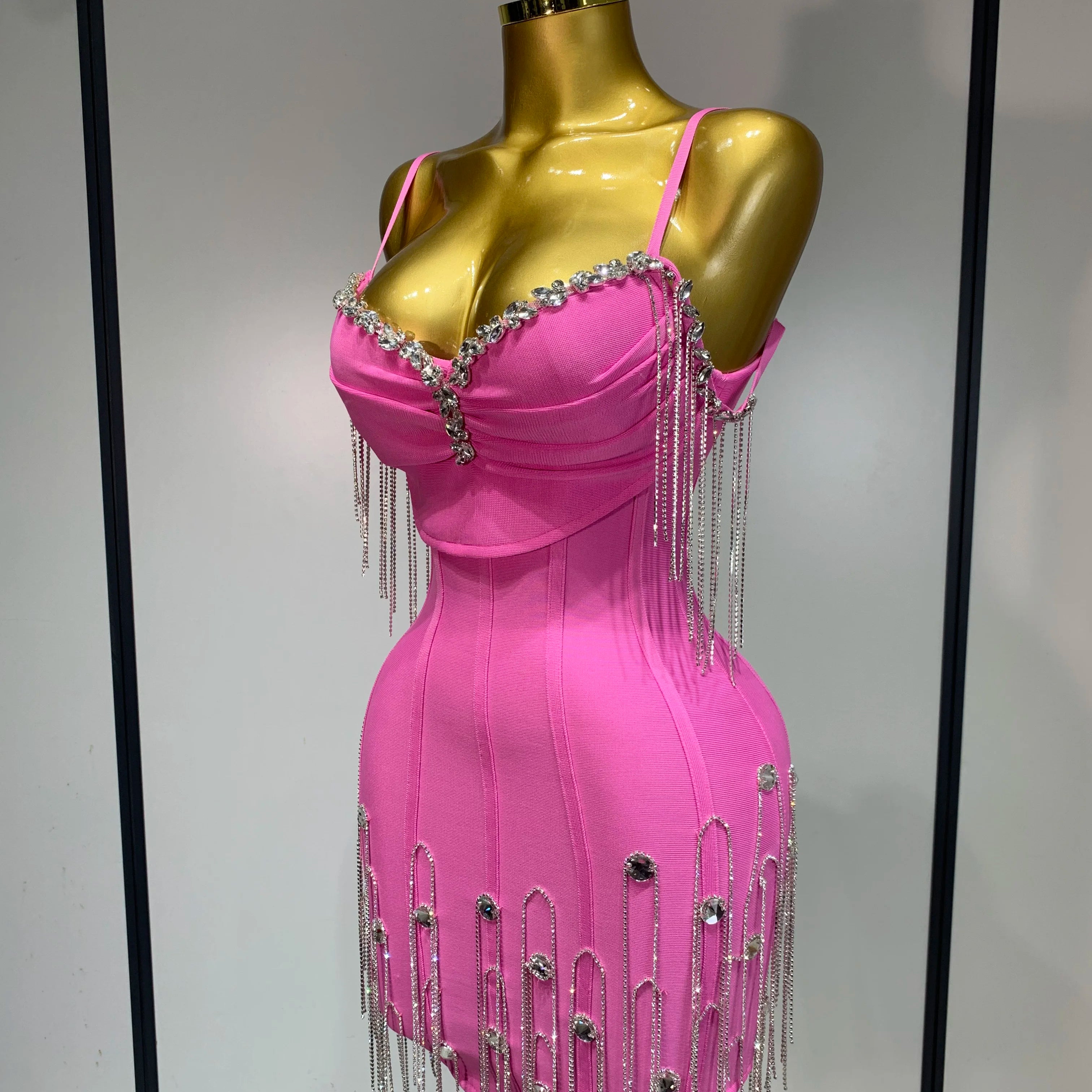 Sexy Backless Spaghetti Strap Bodycon Sleeveless Bandage Dress Elegant Prom Gown Club Evening Party Luxury Birthday Dresses