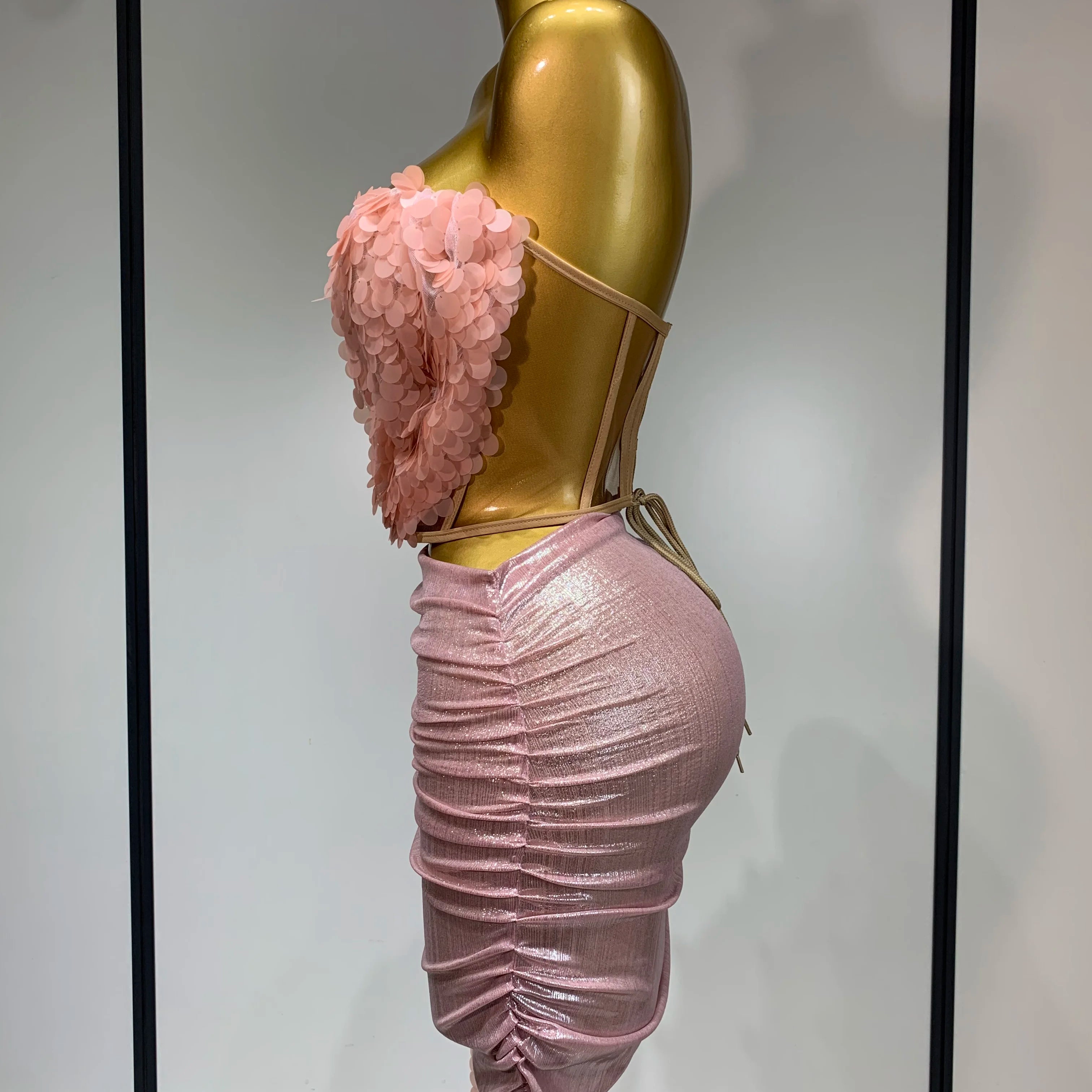 Sparkly Sequins Short Dress Women Sexy Party Evening Prom Celebrate Birthday Photo Shoot Two-piece set Nightclub Dance Costume