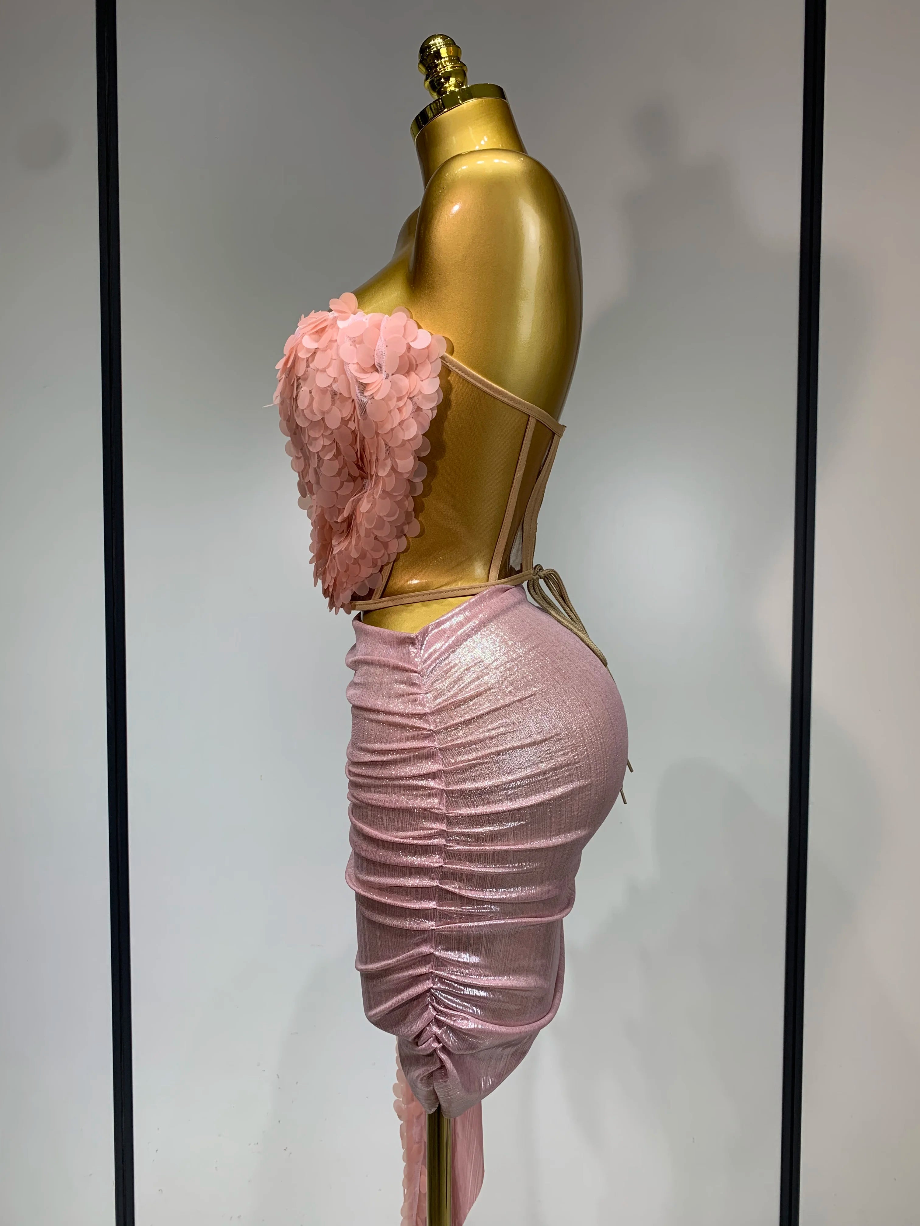 Sparkly Sequins Short Dress Women Sexy Party Evening Prom Celebrate Birthday Photo Shoot Two-piece set Nightclub Dance Costume