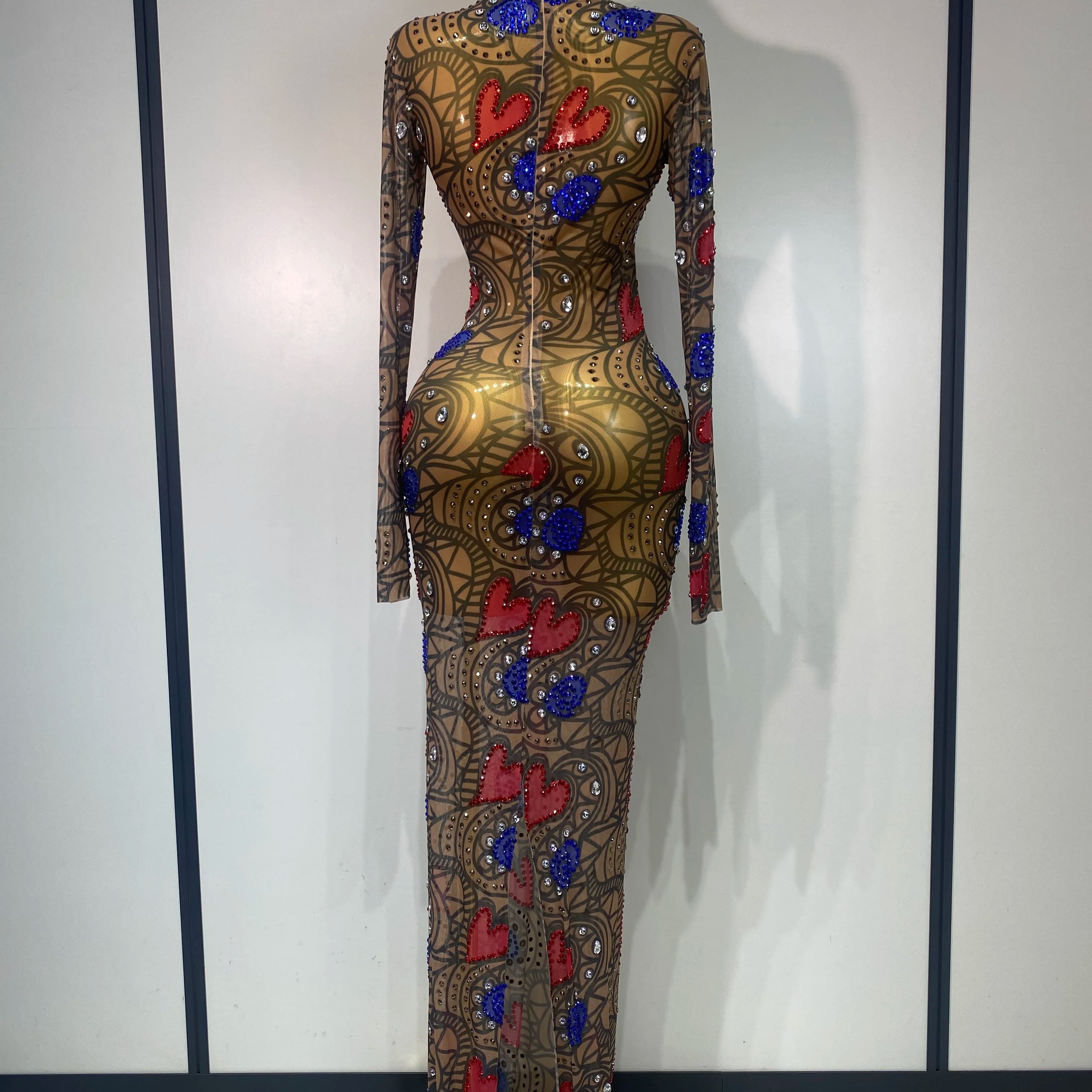 Sparkly Diamond Sexy Mesh Wrap Hip Long Dress Host Annual Meeting Party Nightclub Performance Costume Luxury Birthday Dress