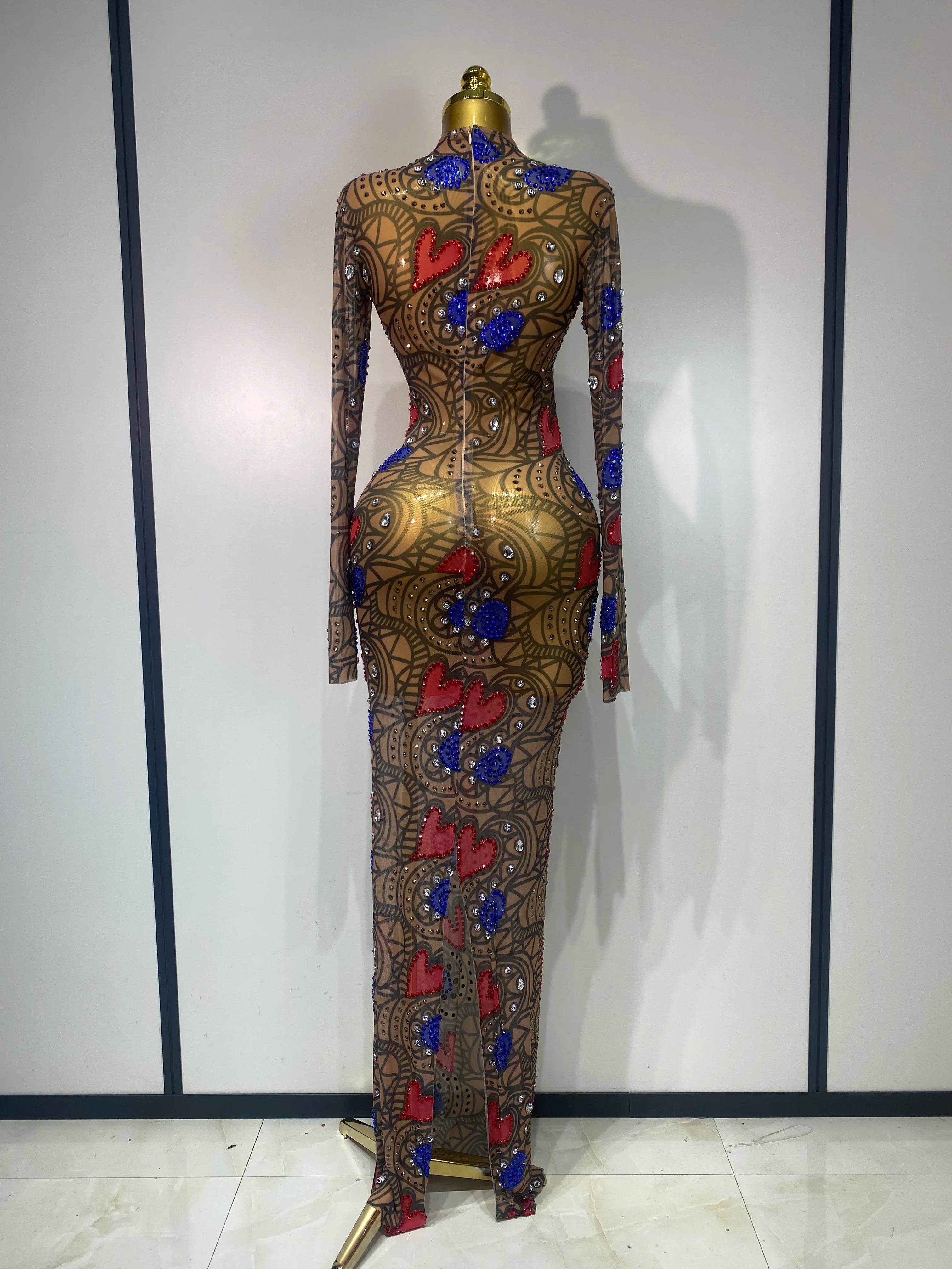 Sparkly Diamond Sexy Mesh Wrap Hip Long Dress Host Annual Meeting Party Nightclub Performance Costume Luxury Birthday Dress