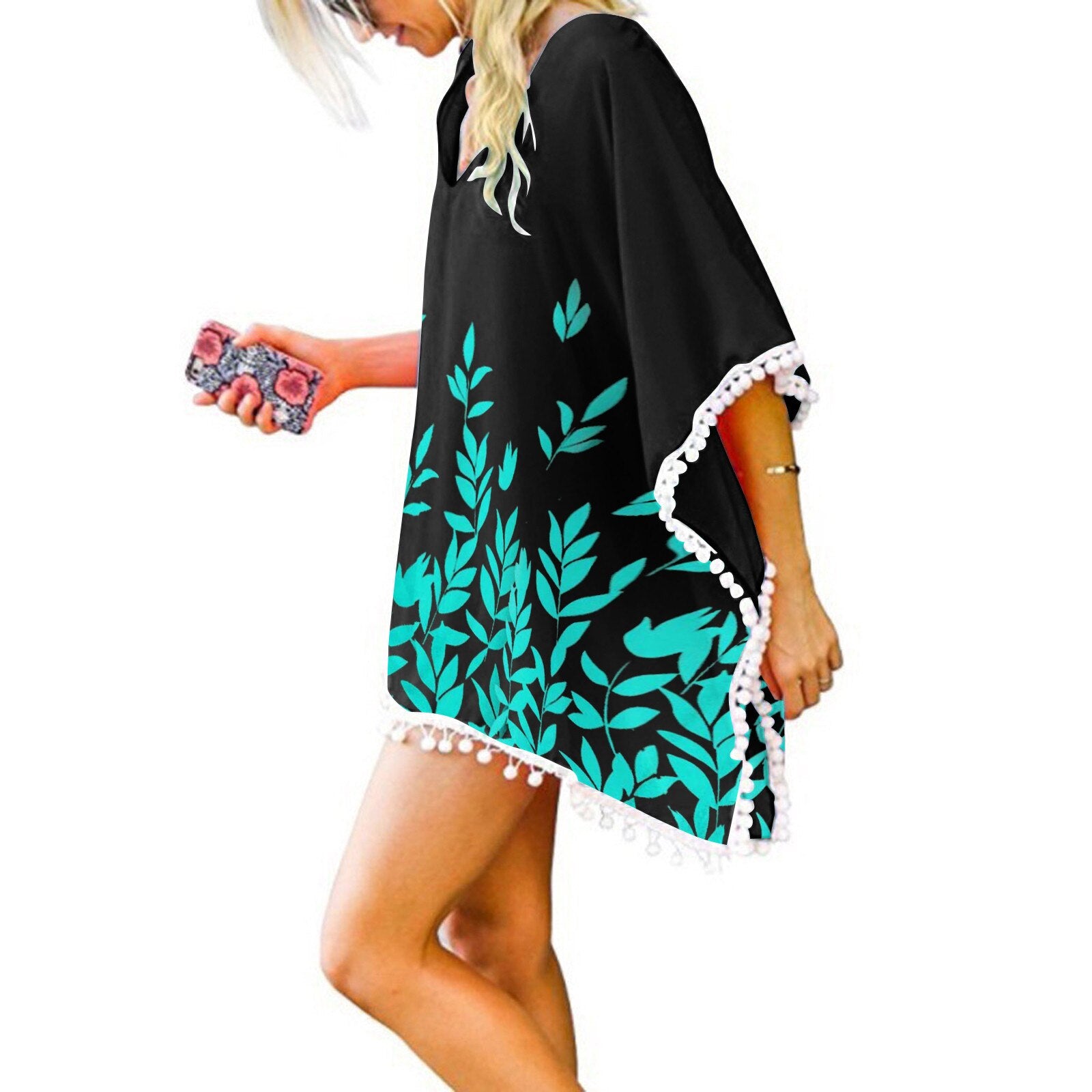 Swimsuit Dress Trim Kaftan Chiffon Tassels Swimwear Beach Dress Loose Bikini Cover Up Tops Bathing Suit Sexy Pareo