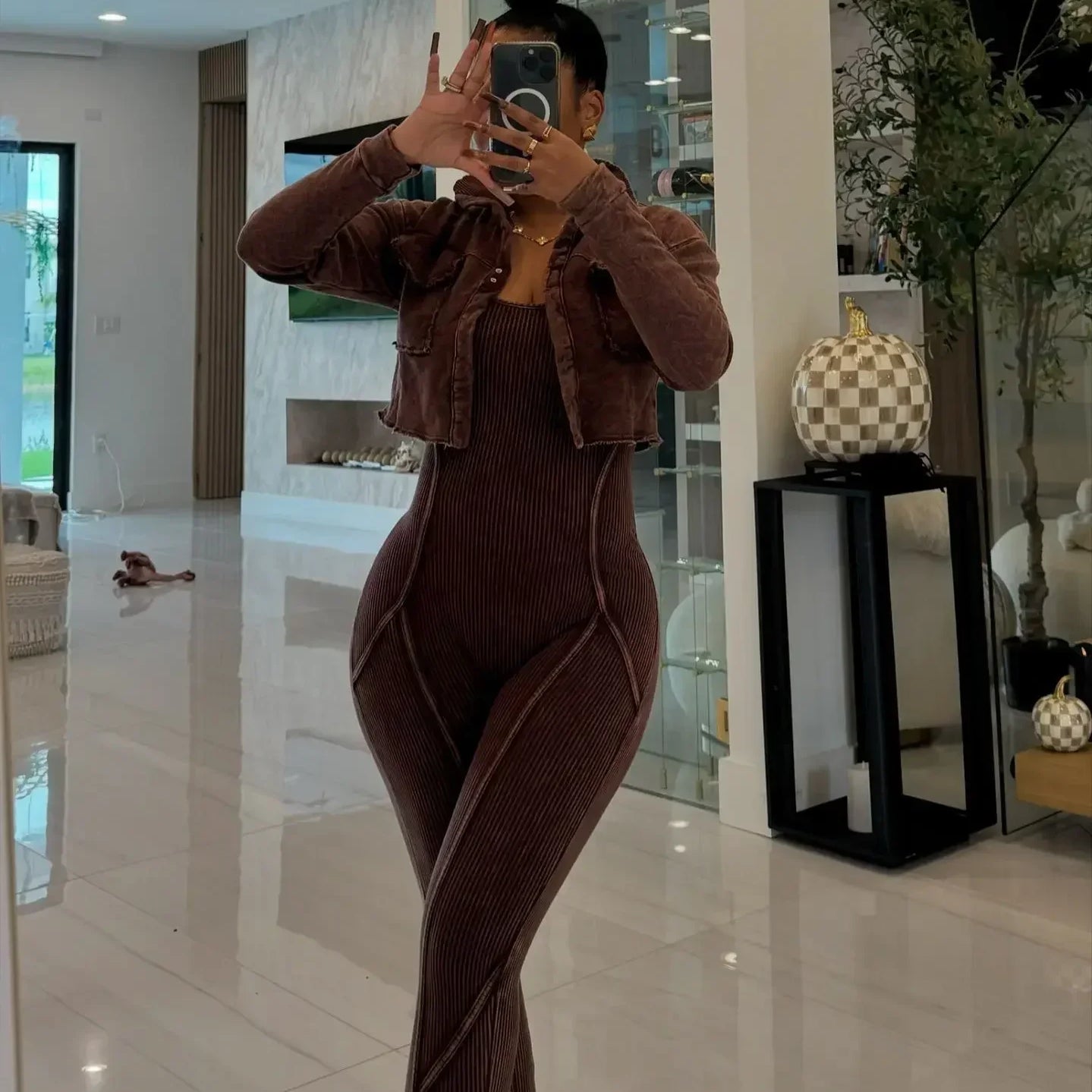 Fashion Women's Set Washed Knitted Long Sleeve V-neck Coats+pencil Jumpsuits Active Two 2 Piece Set Outfits Tracksuit