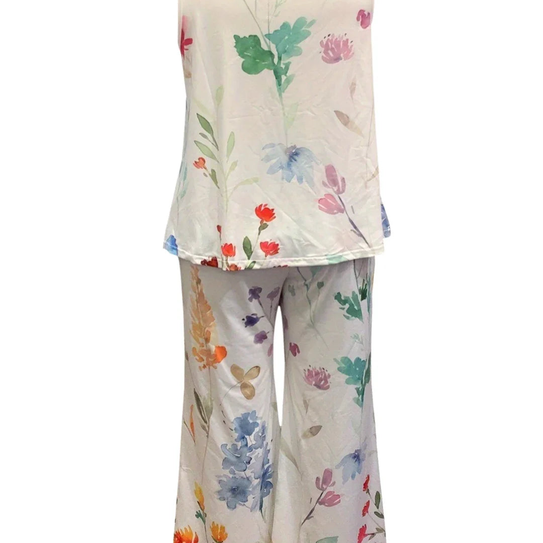 Plus Size 1XL-8XL Women's Casual Outfits Two Piece Set Solid Round Neck Tank Top Wide Leg Pants Outfits 2 Piece Set